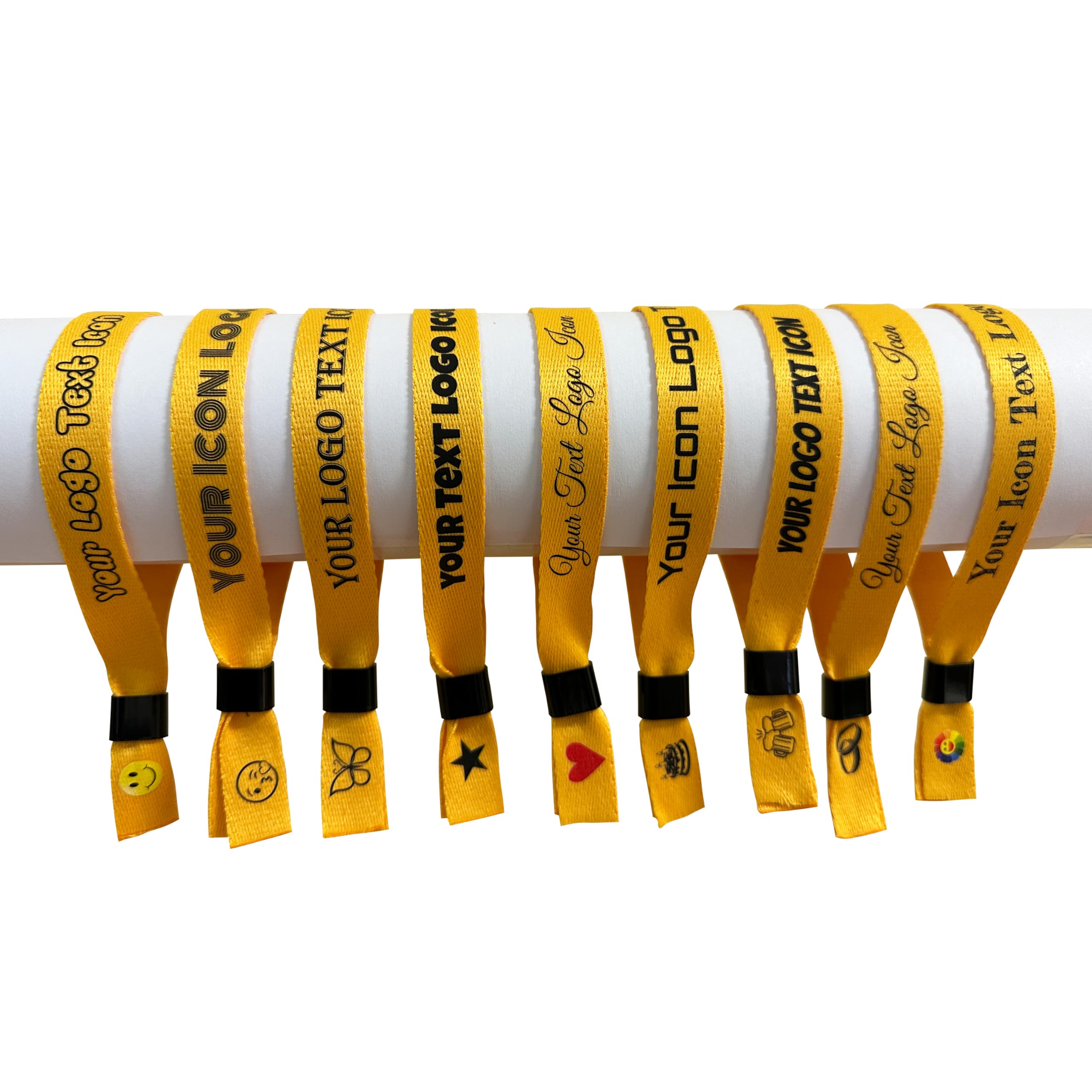 60 Yellow Personalised Festival Fabric Wristbands โ Event Wristbands for Festivals, Parties & Concerts, Custom Printed Fabric Wristbands