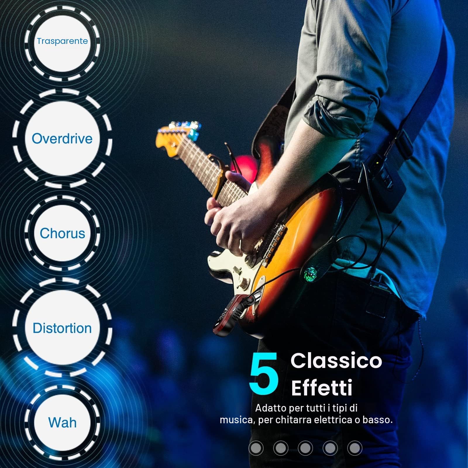 Lekato Mini amplificatore per chitarra ricaricabile Bluetooth con effetti clean chorus overdrive distorsione wah wah