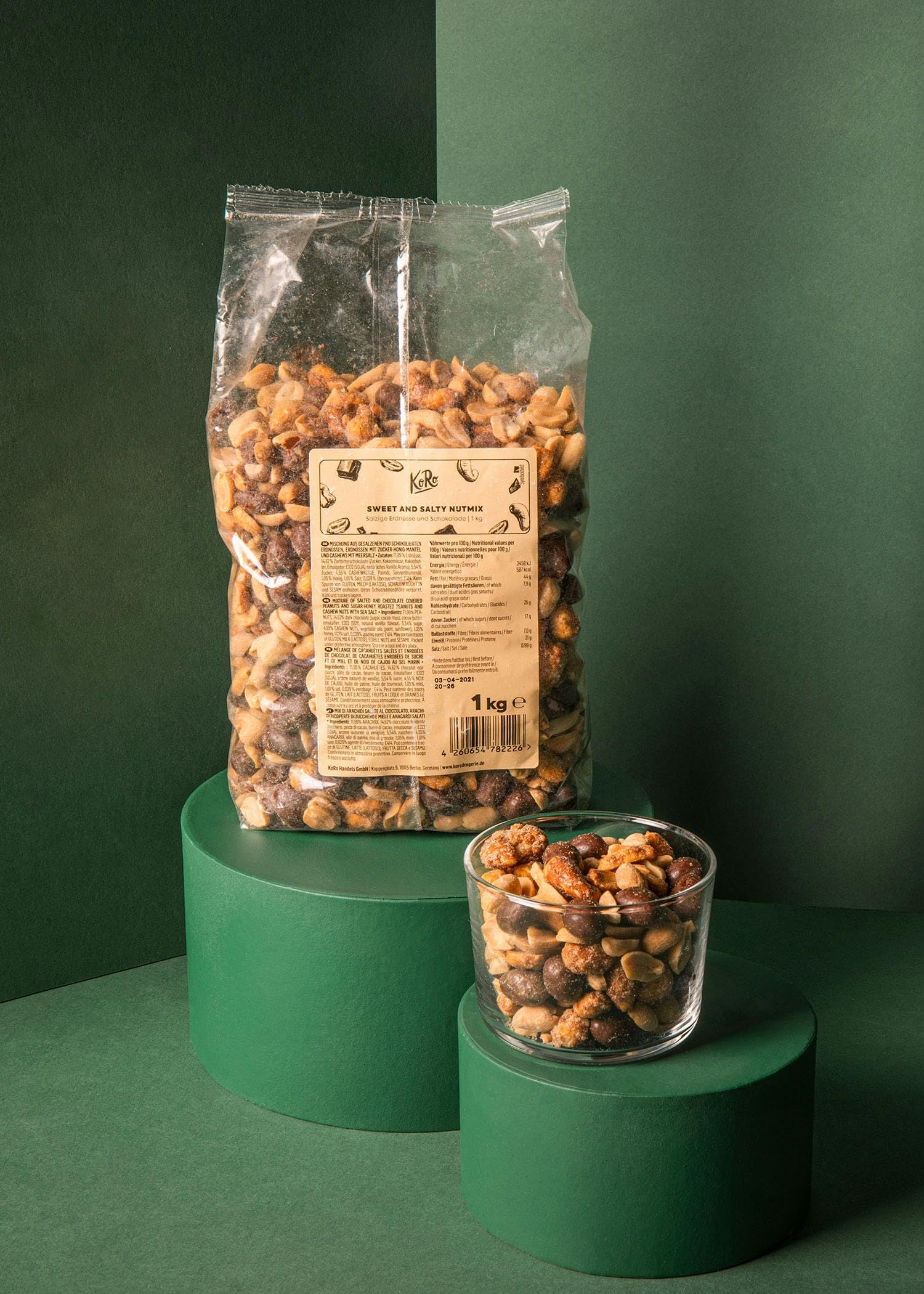 KoRo - Mix di frutta secca sweet & salty 1 kg - Arachidi, anacardi e cioccolato fondente - Vegan