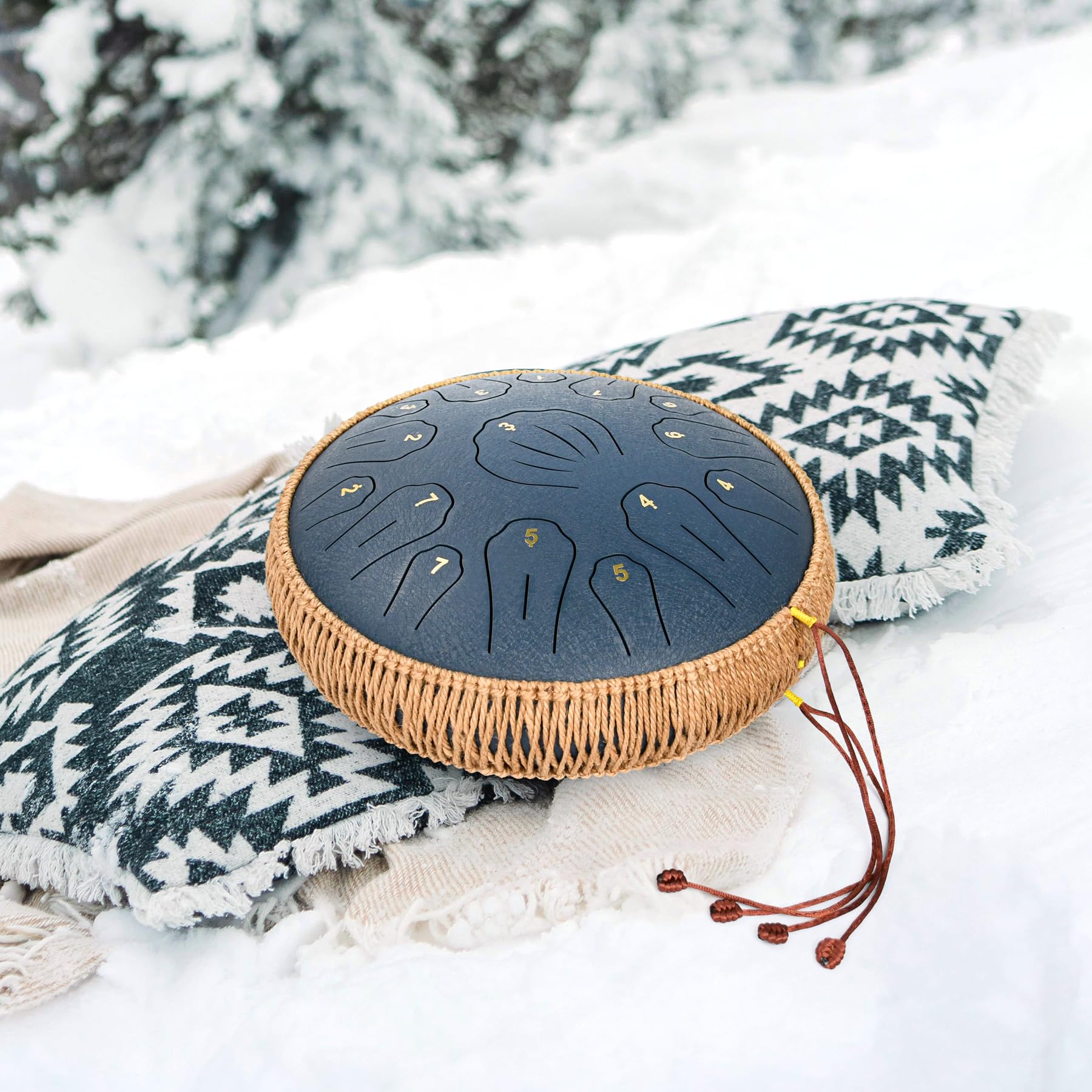 Steel Tongue Drum - 33 cm - Tambour à langue en acier à 15 tons - Instrument de musique à main pour adultes et enfants - Avec carnet de partitions, maillets et sac de transport - Do majeur - Bleu