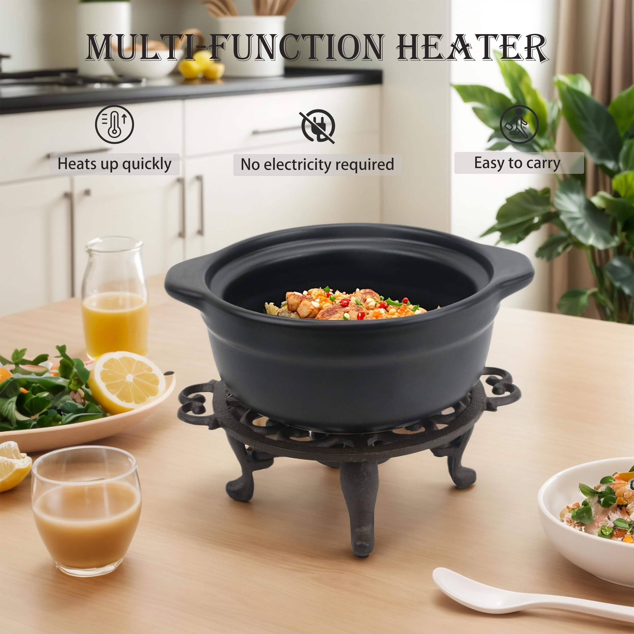 Calentador de tetera de hierro fundido, calentador de tetera duradero con soporte para velas para alimentos, café, té y más, elegante olla de hierro fundido para el hogar o el escritorio
