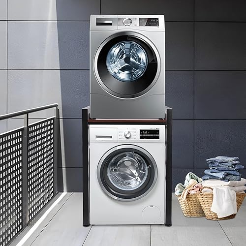 Miniatura 9 de Soporte apilable para lavadora y secadora, estantes resistentes para lavadora y secadora con estante ajustable, estante de almacenamiento apilable