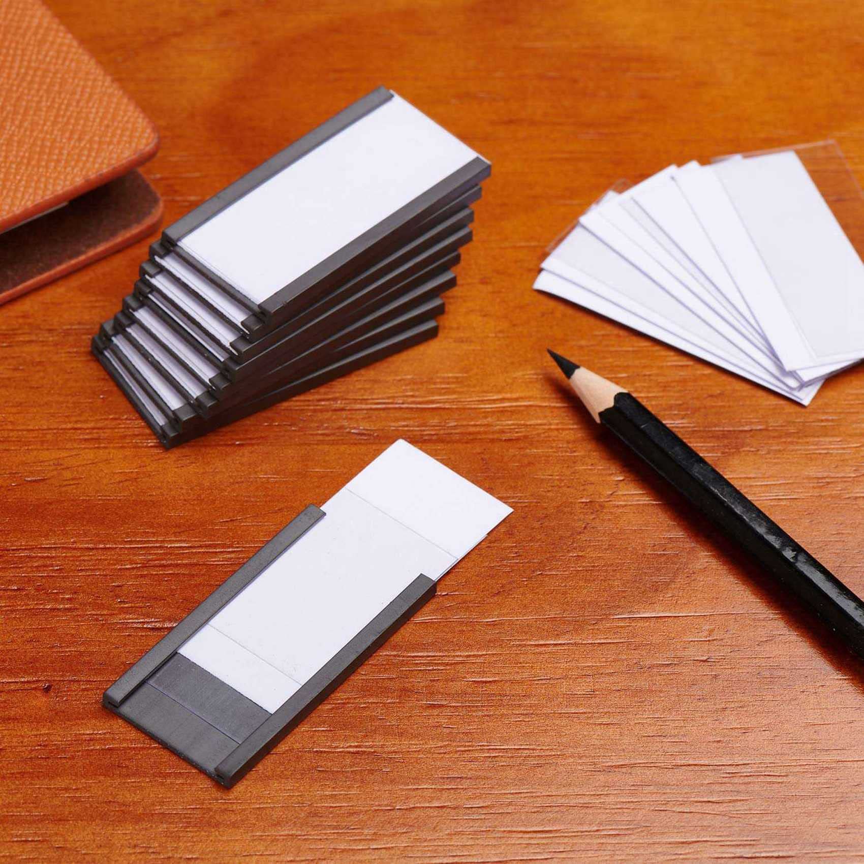 250 Pièces Séries Porte-étiquettes Magnétiques avec Porte-Cartes de Données Magnétiques avec Protecteurs en Plastique Transparent pour étagère en Métal (1 x 2 Pouces)