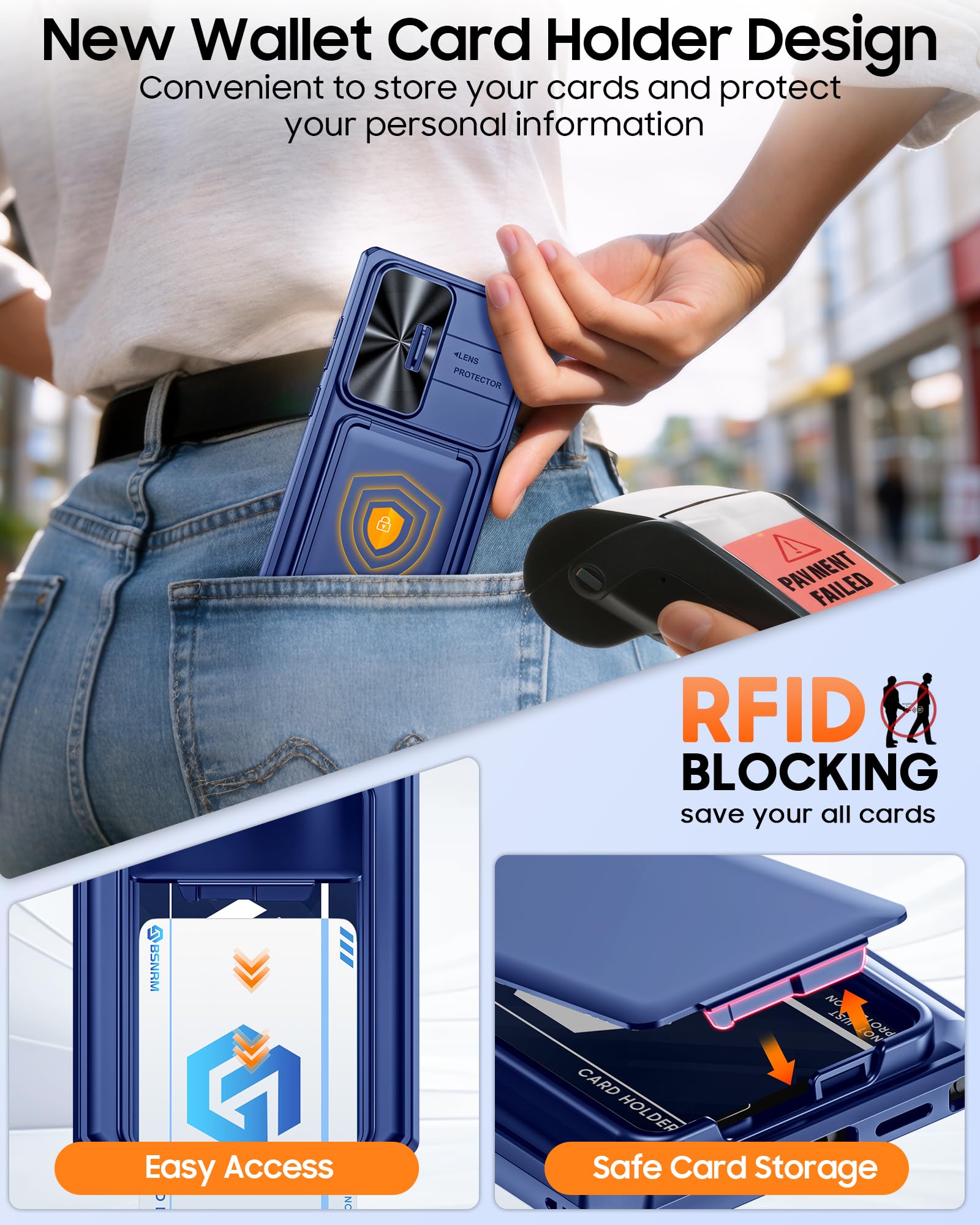 Funda tipo cartera para Samsung Galaxy S24 Ultra con bloqueo RFID, tarjetero, cubierta para lente de cámara deslizante, borde de silicona elevado, funda resistente para teléfono Galaxy S24 Ultra
