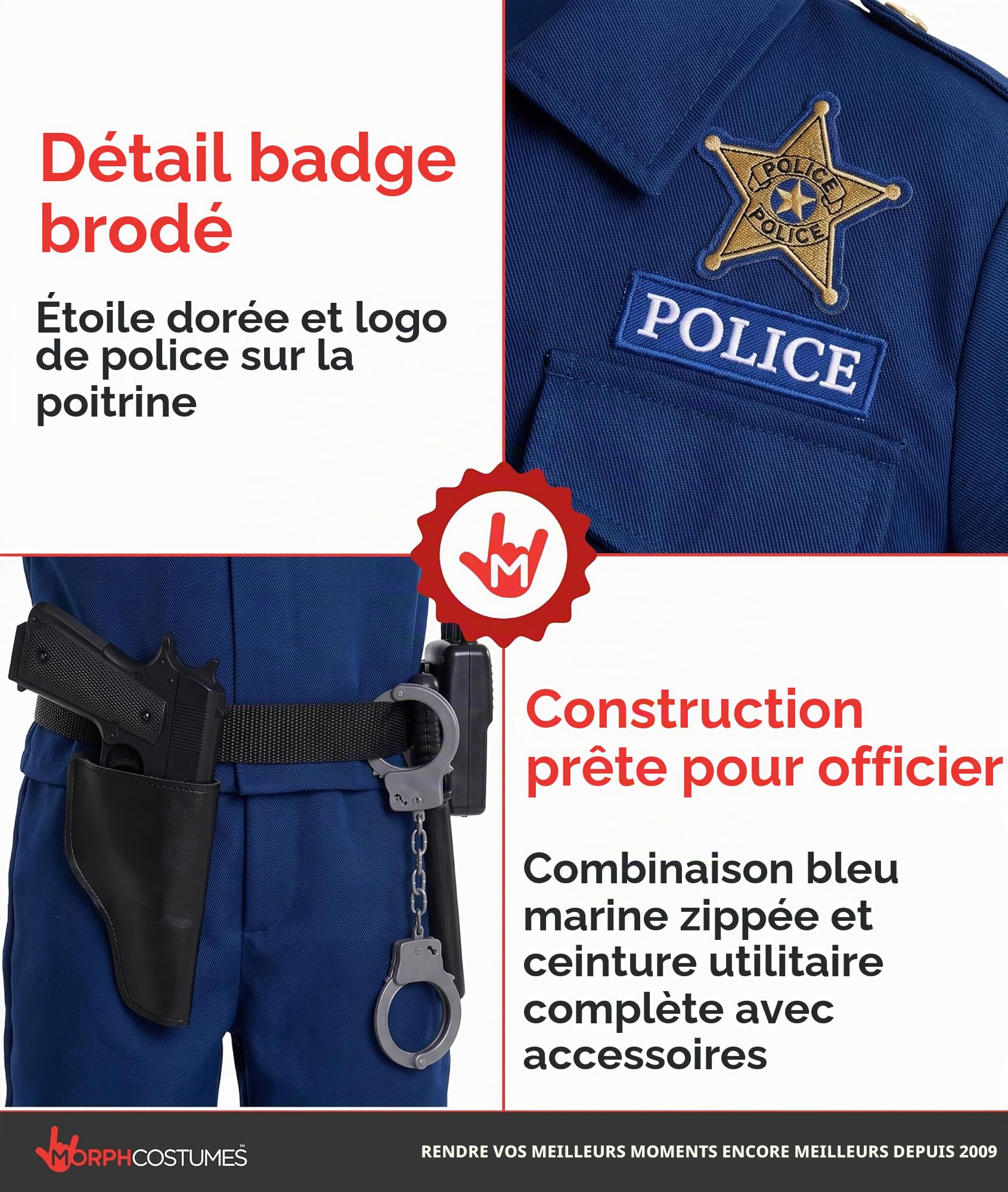 Morph Costume Policier Enfant, Deguisement Halloween Enfant