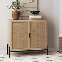Nathan James Andrew Bohemian Rattan Accent Cabinet - Entryway Storage Sideboard with Adjustable Shelves, Light Oak/Matte Black