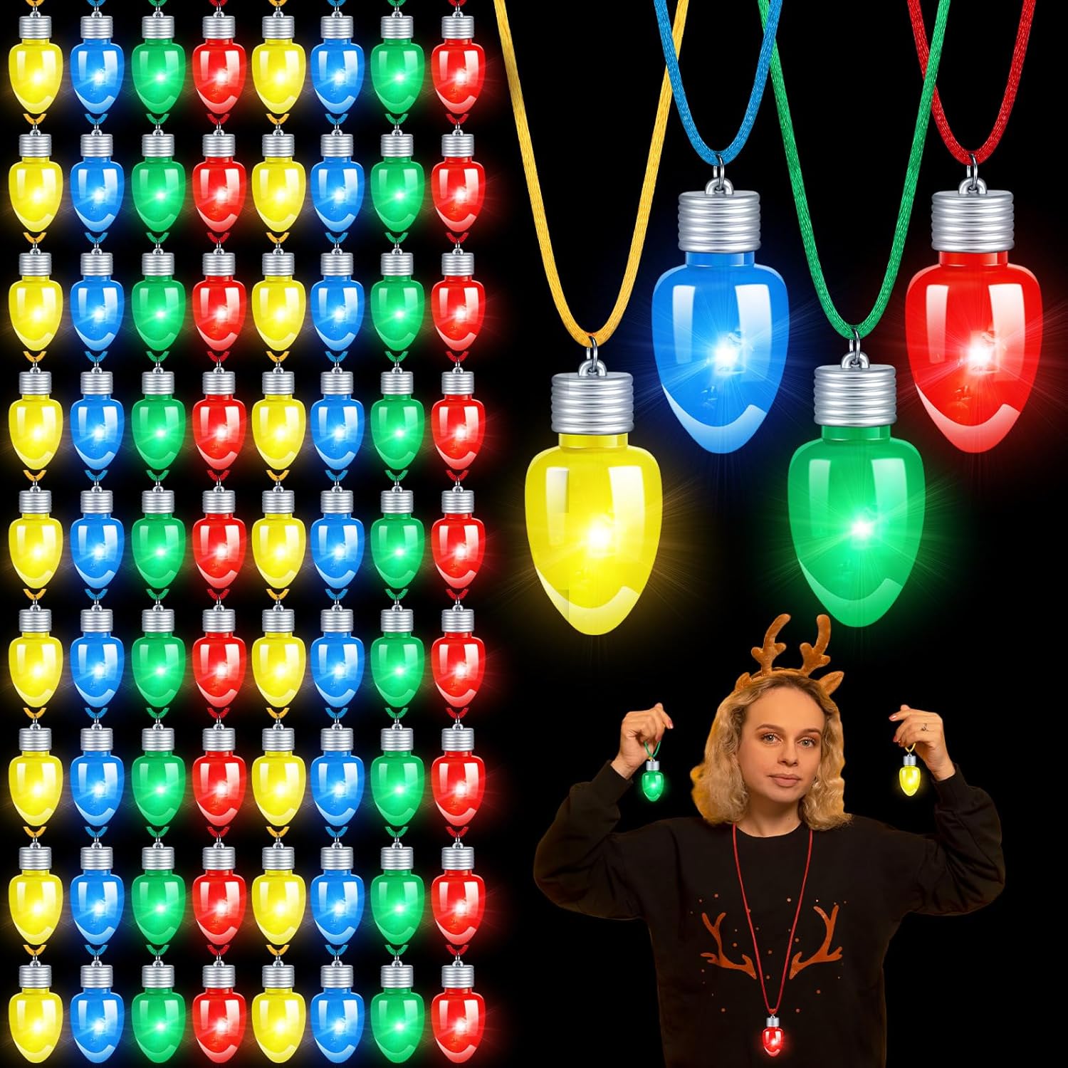 Huquary 120 Pcs Christmas Light up Necklaces Bulb Necklace
