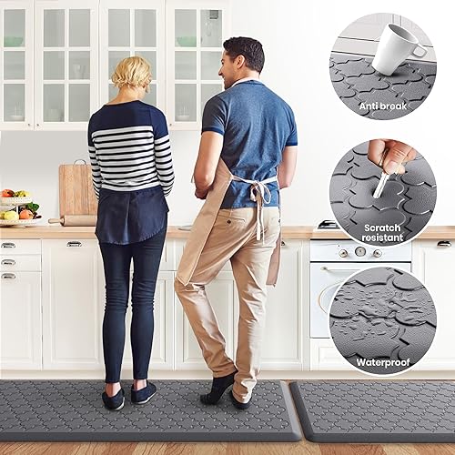 Miniatura 54 de Tapete de cocina [2 piezas] acolchado antifatiga, impermeable, antideslizante, ergonómico, cómodo, tapete de pie para cocina, suelo, oficina, Gris