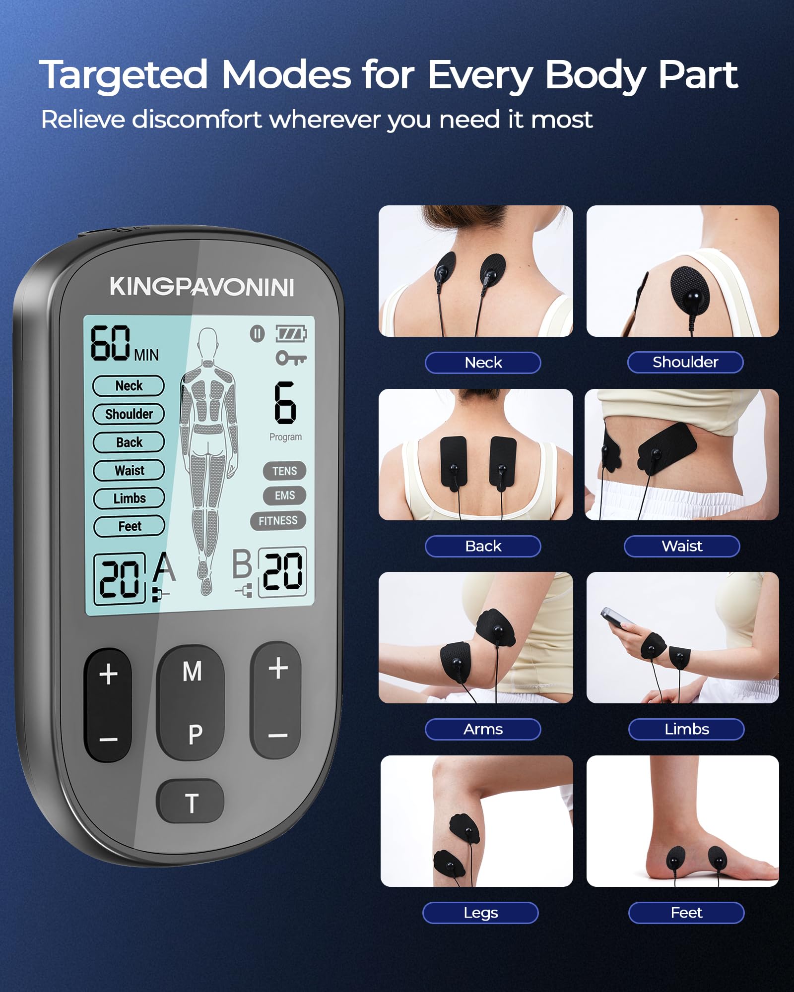KingPavonini TENS Unit: Back Pain Relief & Muscle Stimulation -3