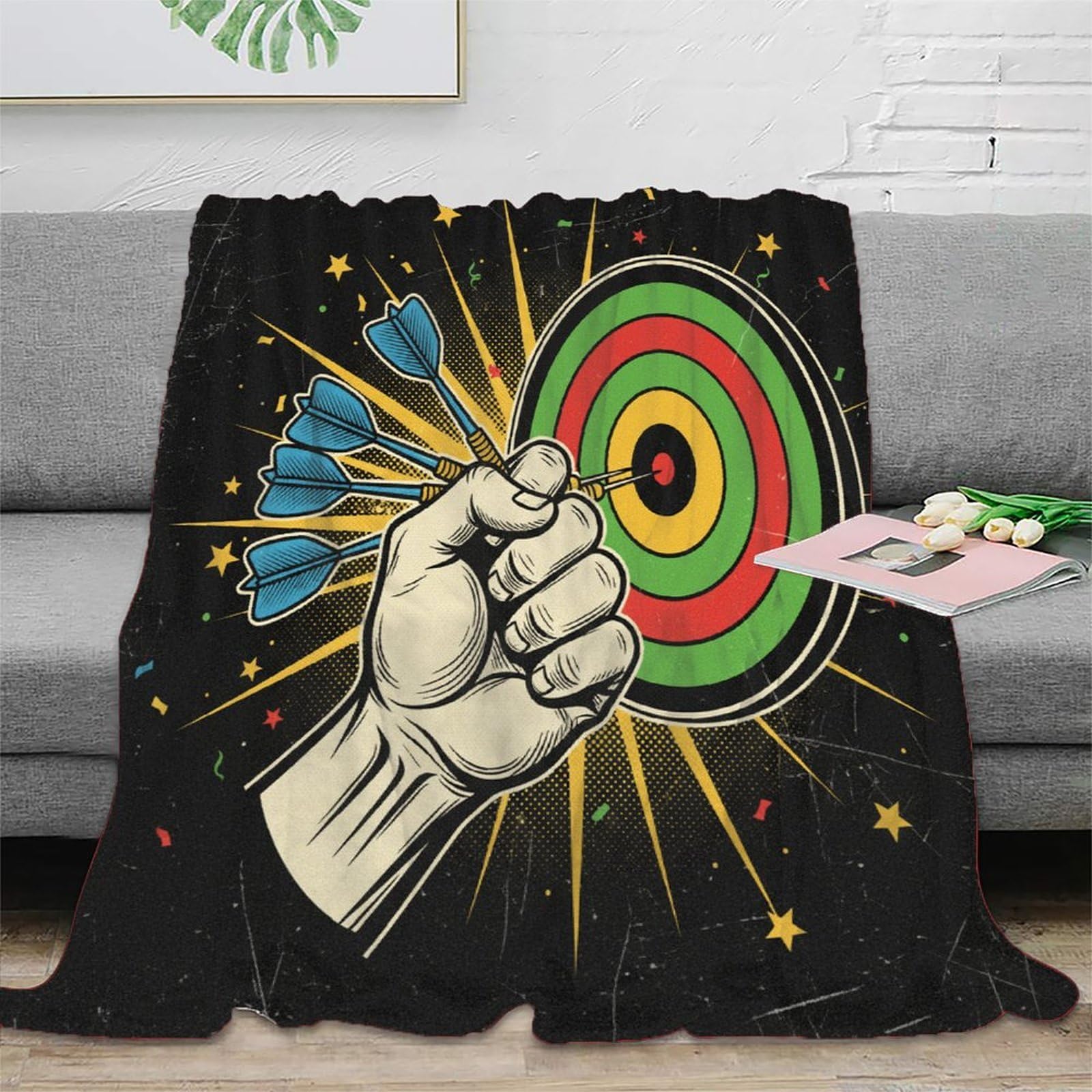 estampado 3D Target hit manta para aire acondicionado microfibra ropa de cama ligera Vintage retro plaid para verano transpirable para estudiantes en habitación climatizada 80×90inch(200x230cm)