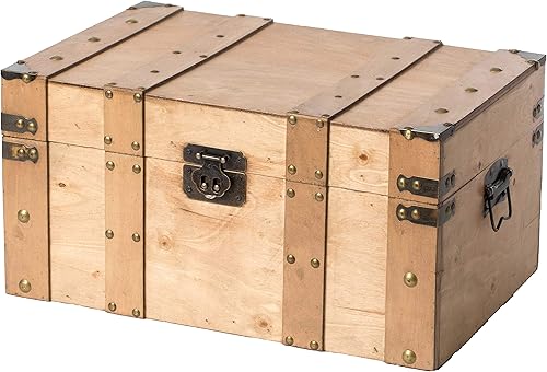 Miniatura 3 de Vintiquewise Baúl de estilo de madera natural con asas, pequeño