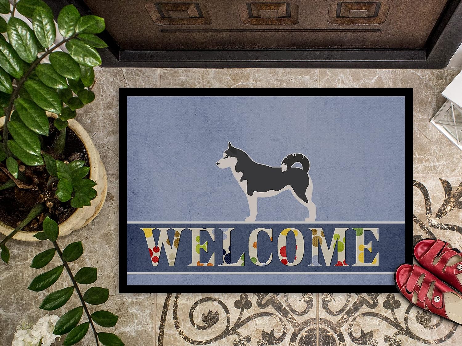 Caroline's Treasures BB5584JMAT Siberian Husky Welcome Doormat 24x36 Front Door Mat Indoor Outdoor Rugs for Entryway, Non Slip Washable Low Pile, 24H X 36W