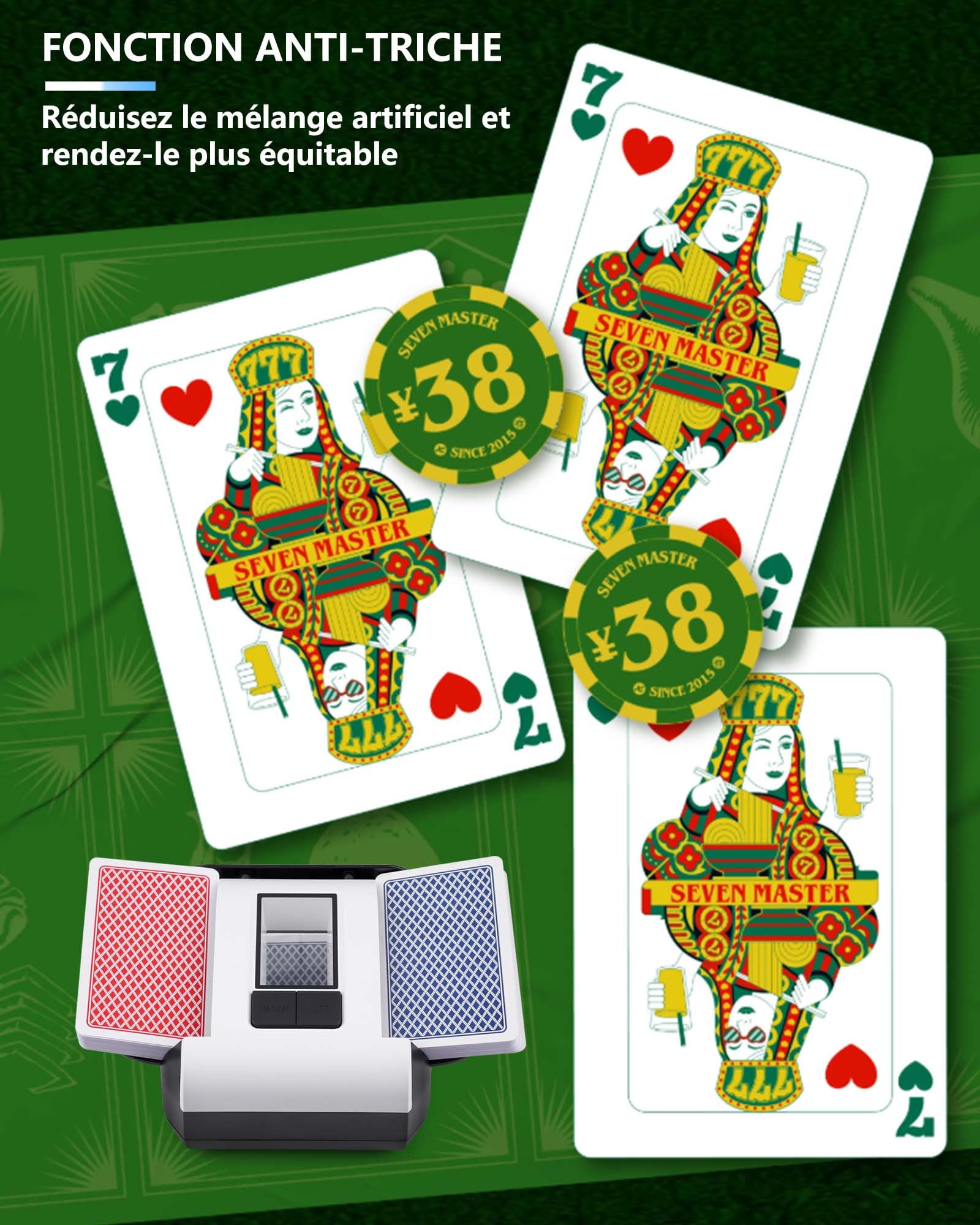 Mélangeur de Cartes Automatique, Mélangeur de Carte pour 1-2 Ponts Mode Auto et Manuel Rechargeable 2000 mAh Faible Bruit pour Poker, UNO, Blackjack, Skip-Bo, Phase 10, Texas Hold'em, Belote