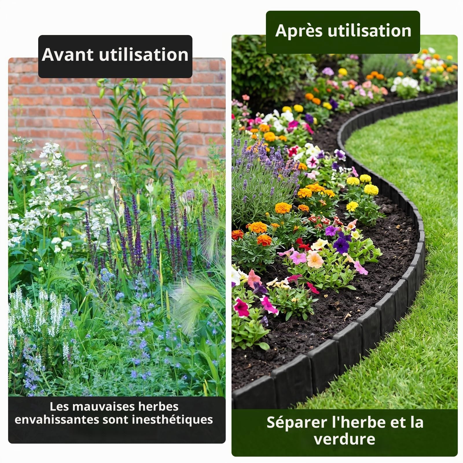 Bordure Jardin Exterieur, Bordures de Jardin Flexible Plastique, Décorative Facile à Installer pour Allée Pelouse Parterre Lot de 20pcs Gris, Épaissi Bordure de Pelouse, Pierre D'imitation-5 m