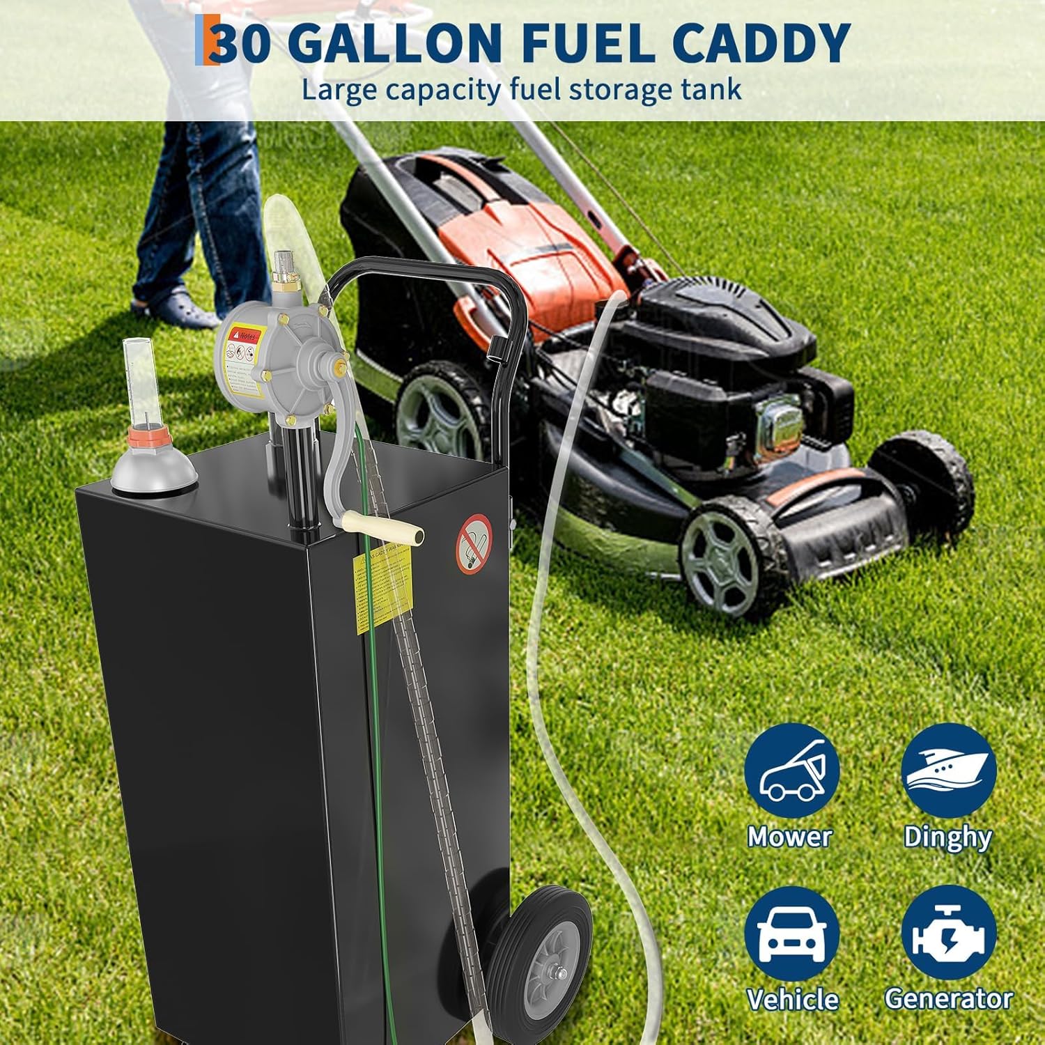 30Gal Diesel Fuel Gas Caddy Tank Wheels & Manual Transfer Pump Transfer Storage - Picture 6 of 13