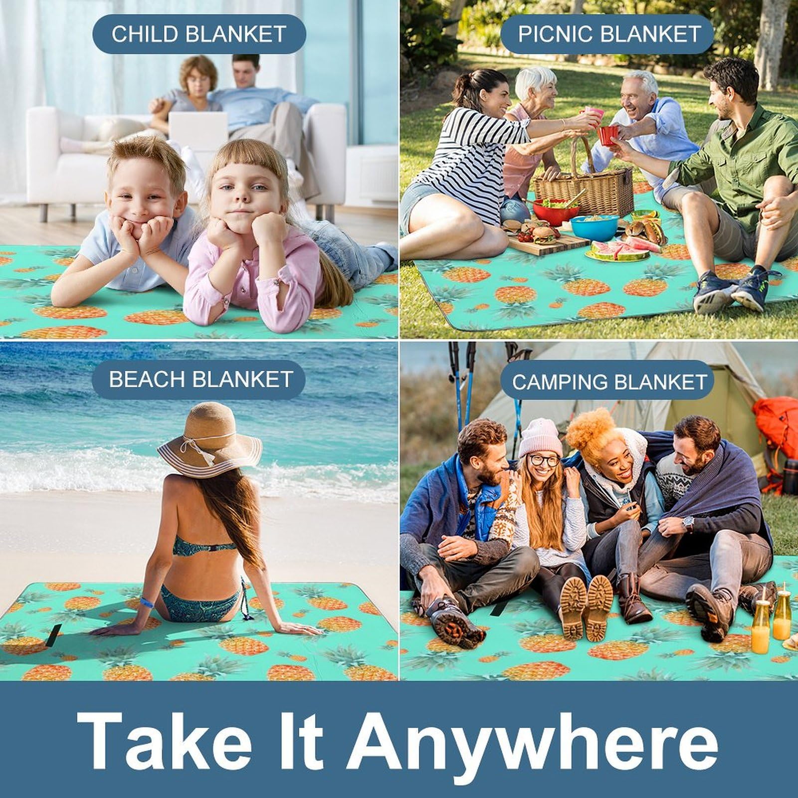 3D Stampa PineMela Contesto Coperta Picnic Impermeabile Stuoia Spiaggia Pieghevole Coperta Da Picnic Per Spiaggia Campeggio Pic-nic Attività All'aperto 148x148cm