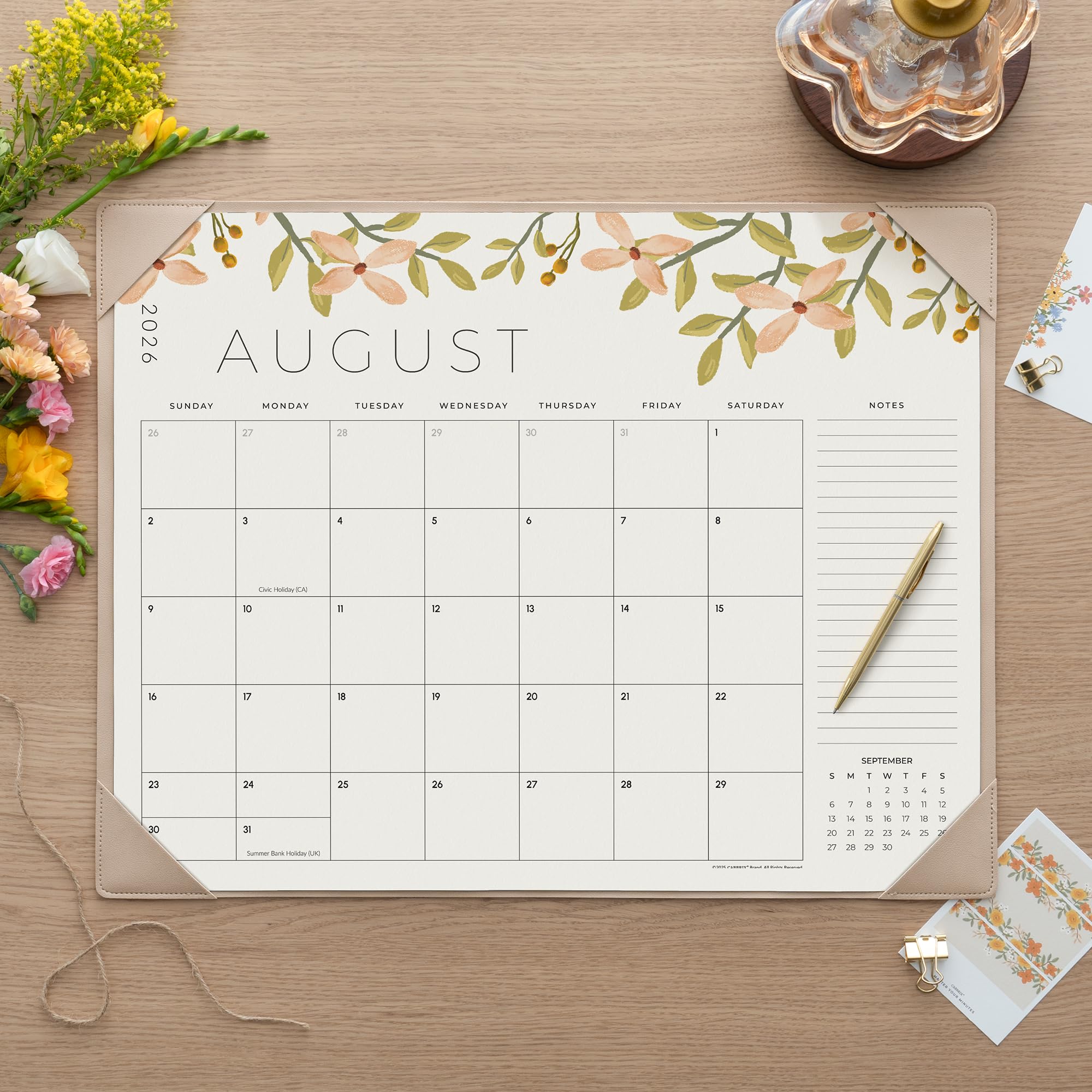 Cabbrix Tischkalender mit Blumenmuster (Aprikose)