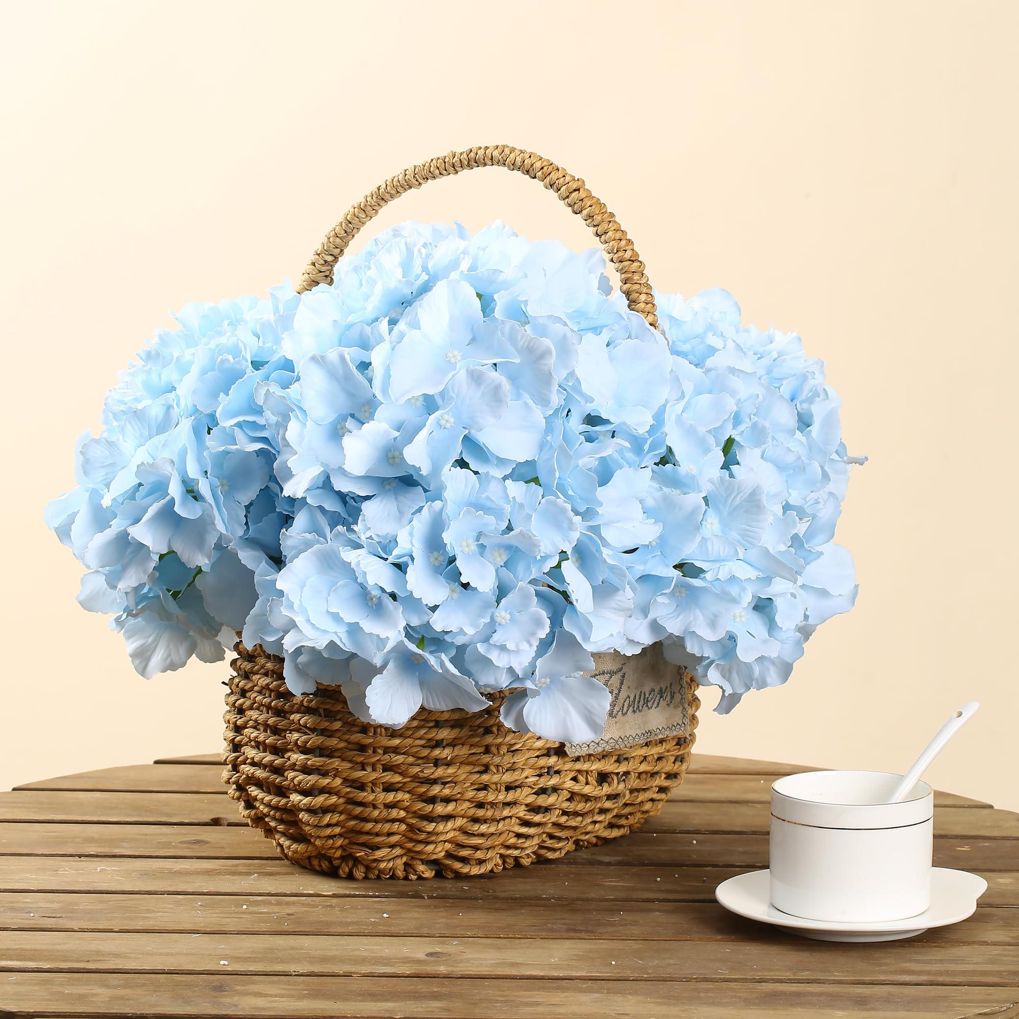 HNVNER 6 Pcs Flores Artificiales Hortensias, Flores Seda Hortensias para Bodas Hogar Hotel Decoración, Azul