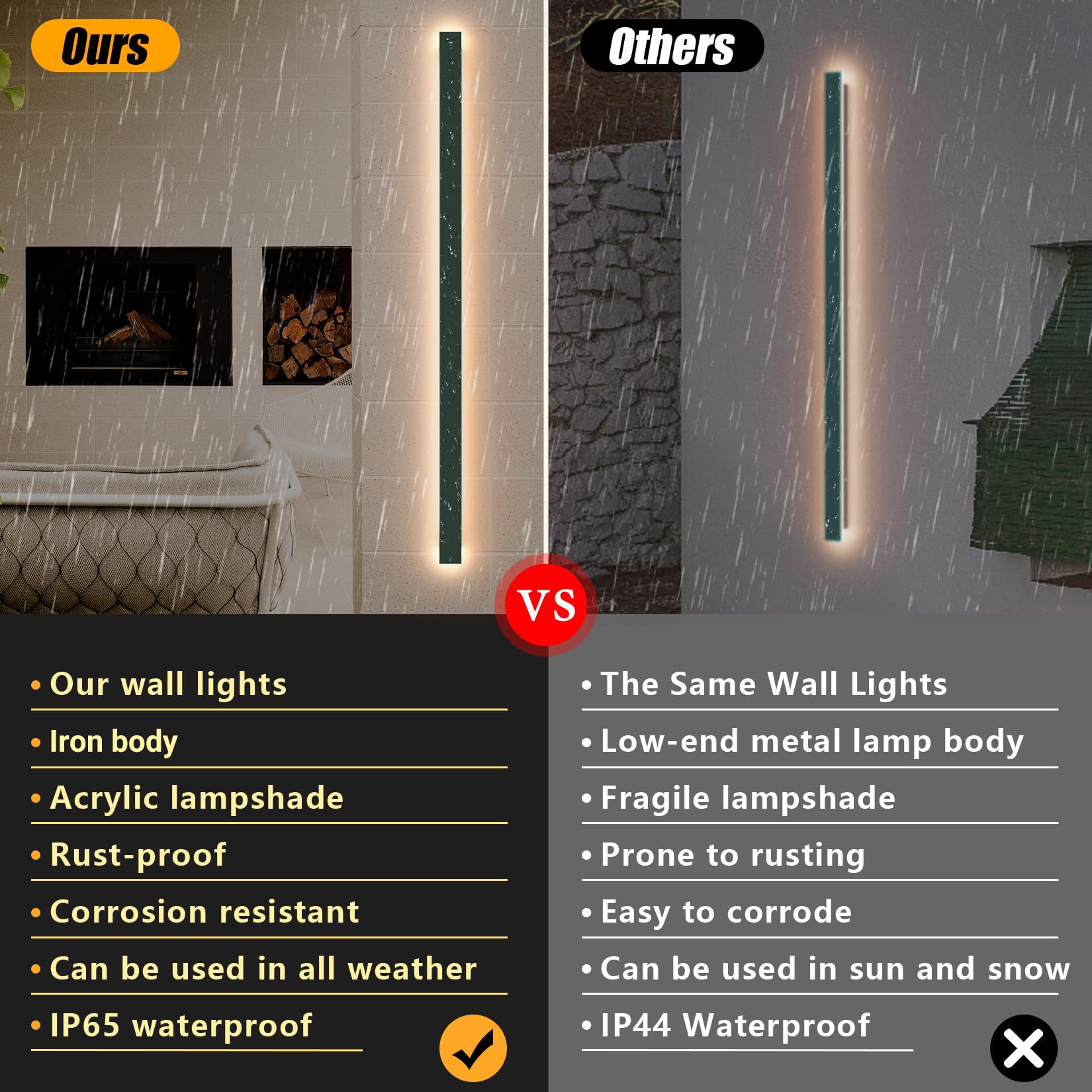 Klighten Lange Wandleuchte LED, Anthrazit Wandlampe Außen/Innen IP65, 35W/120cm Außenwandleuchten, Außenlampe Eisen Acryl, Aussenlampe für Gärten Terrassen Schlafzimmer, Warmes Licht 3000K