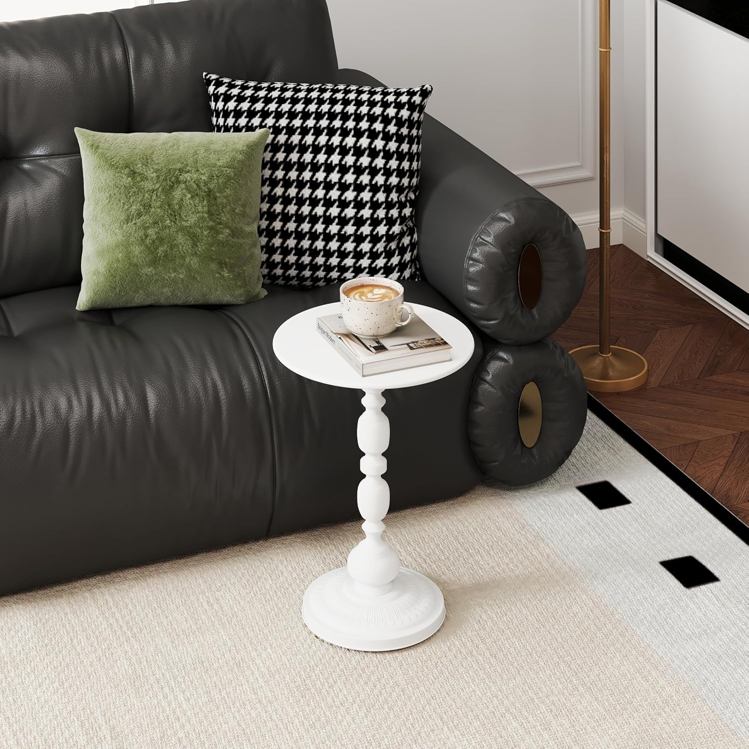 Lot de 2 Table d'Appoint Blanche Petite Table Basse Ronde, Gueridon Salon Tables de Chevet en Métal, Largeur 40 cm, Hauteur 54 cm (Blanche)