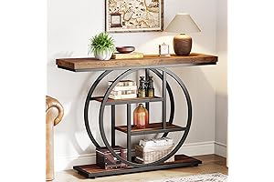 Tribesigns Rustic Brown 4-Tier Console Table with Circle Base for Living Room Decor