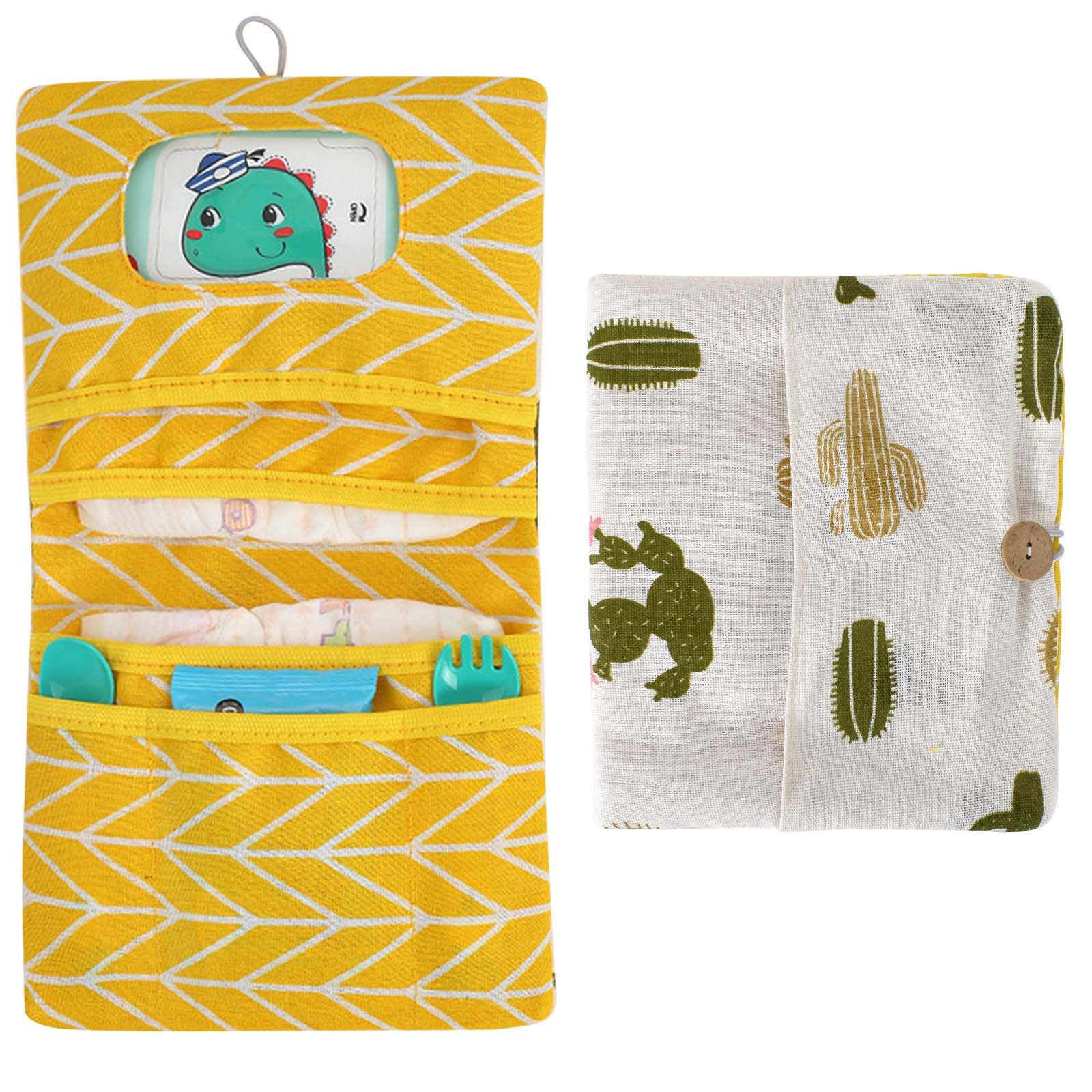 Organizador de Bolsas 2 en 1 para Pañales y Neceser Pequeño - Para Mamás en Movimiento con Cremas, Toallitas y Accesorios de Bebé (Cactus)