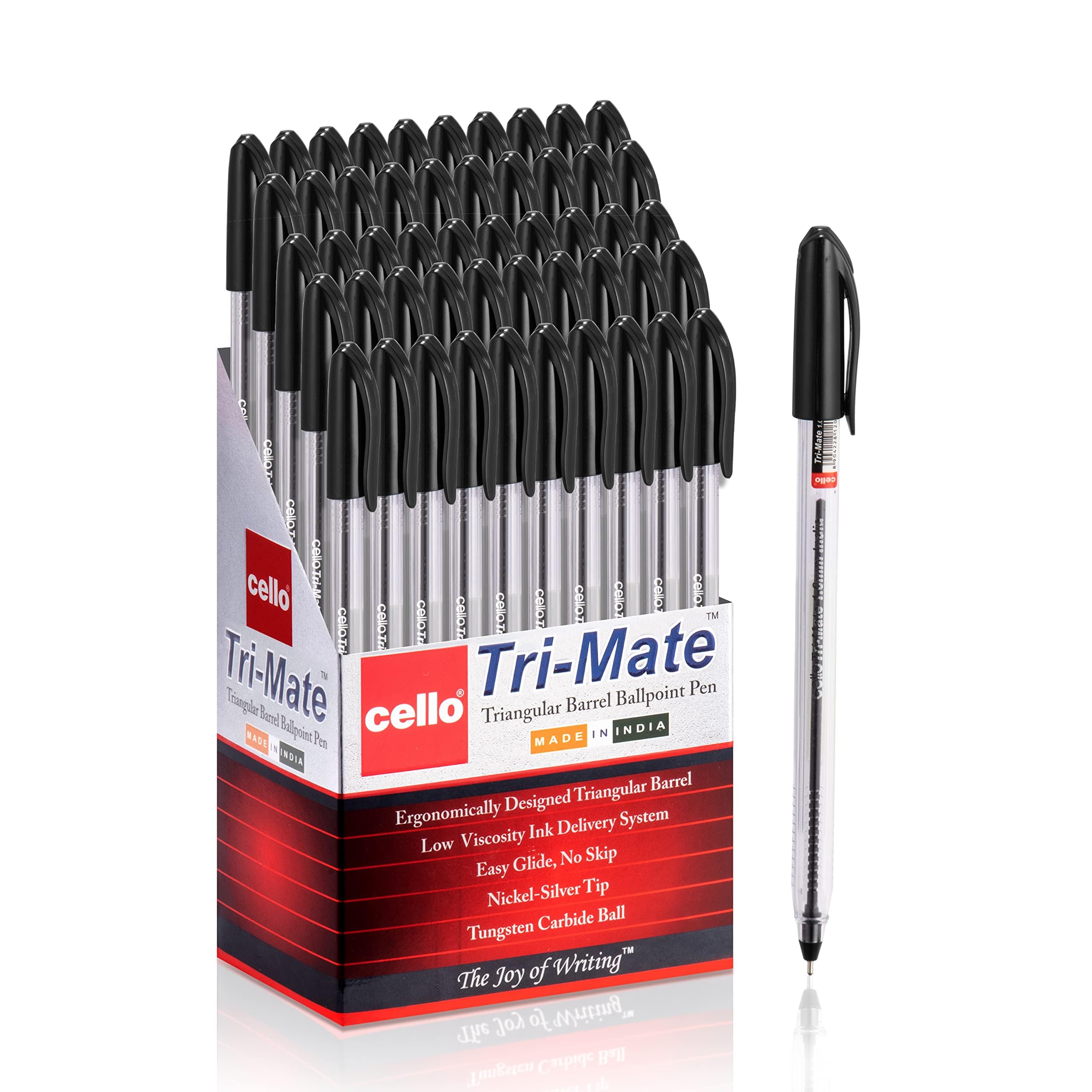 Tri-Mate Triangular Barrel Ballpoint Pen 1.00 mm (Black) - Pack of 50
