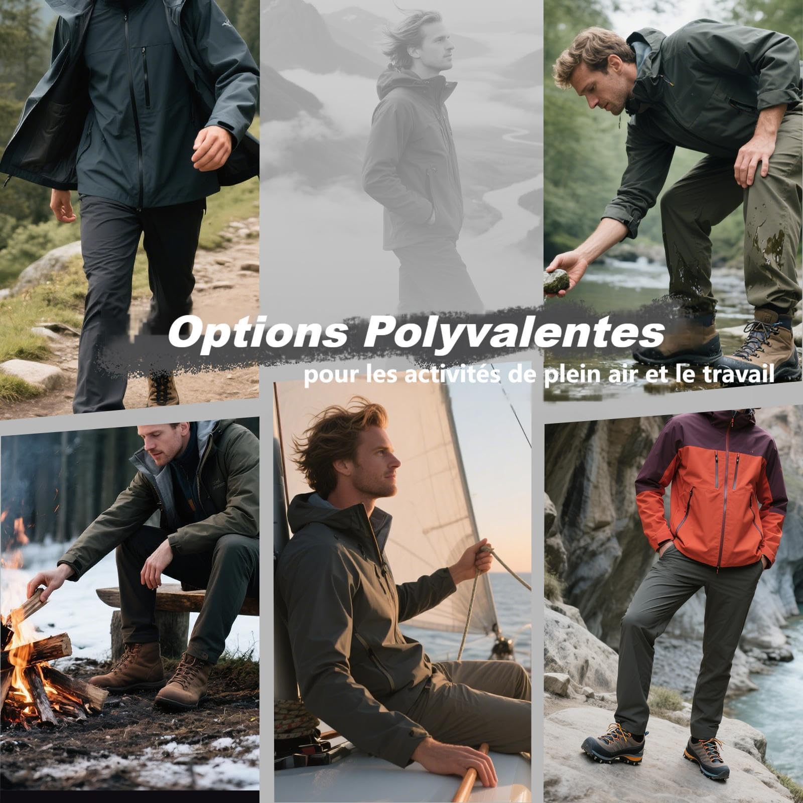 Aimato Pantalon de randonnée pour Homme, imperméable et Respirant, avec 6 Poches Multifonctions, Pantalon de Travail d'extérieur pour Trekking, randonnée, Camping, Voyage