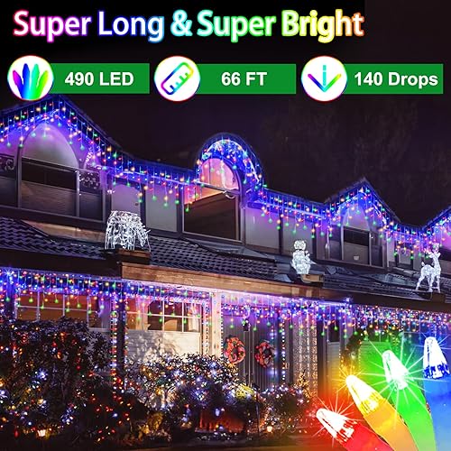 Miniatura 2 de Luces LED de Navidad de 132 pies para exteriores con 280 gotas, decoraciones de Navidad, luces colgantes 980 LED, 8 modos, tira de luces de hadas