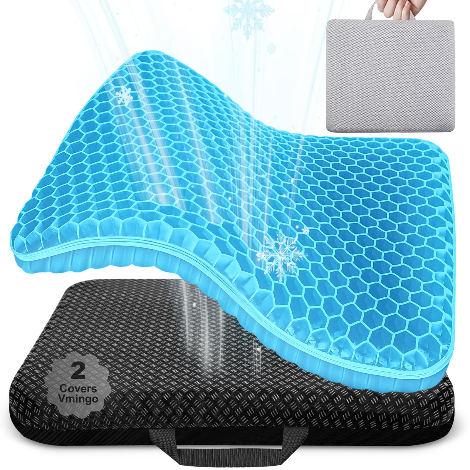 Vmingo Cojin de Gel,Cojin Silla Oficina,Cojín antiescaras Suave y cómodo con Funda extraíble,Apoyo Transpirable con Funda Antideslizante, Ideal para Coche, Oficina y Silla Ruedas