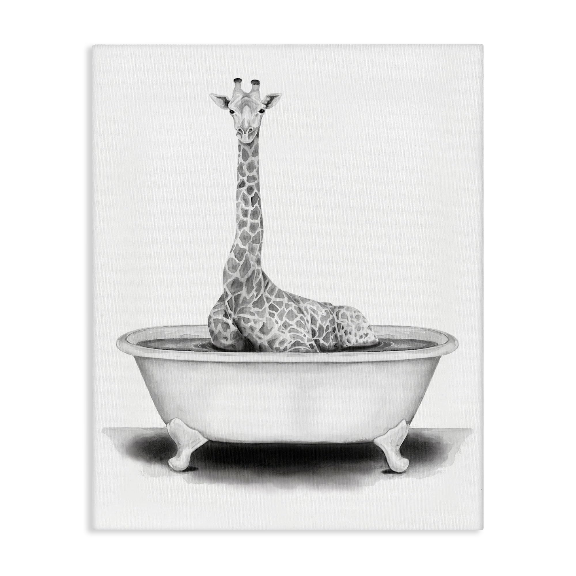 Funny Giraffe in Tub Bath, 16 x 20 Inch Canvas Wall Art