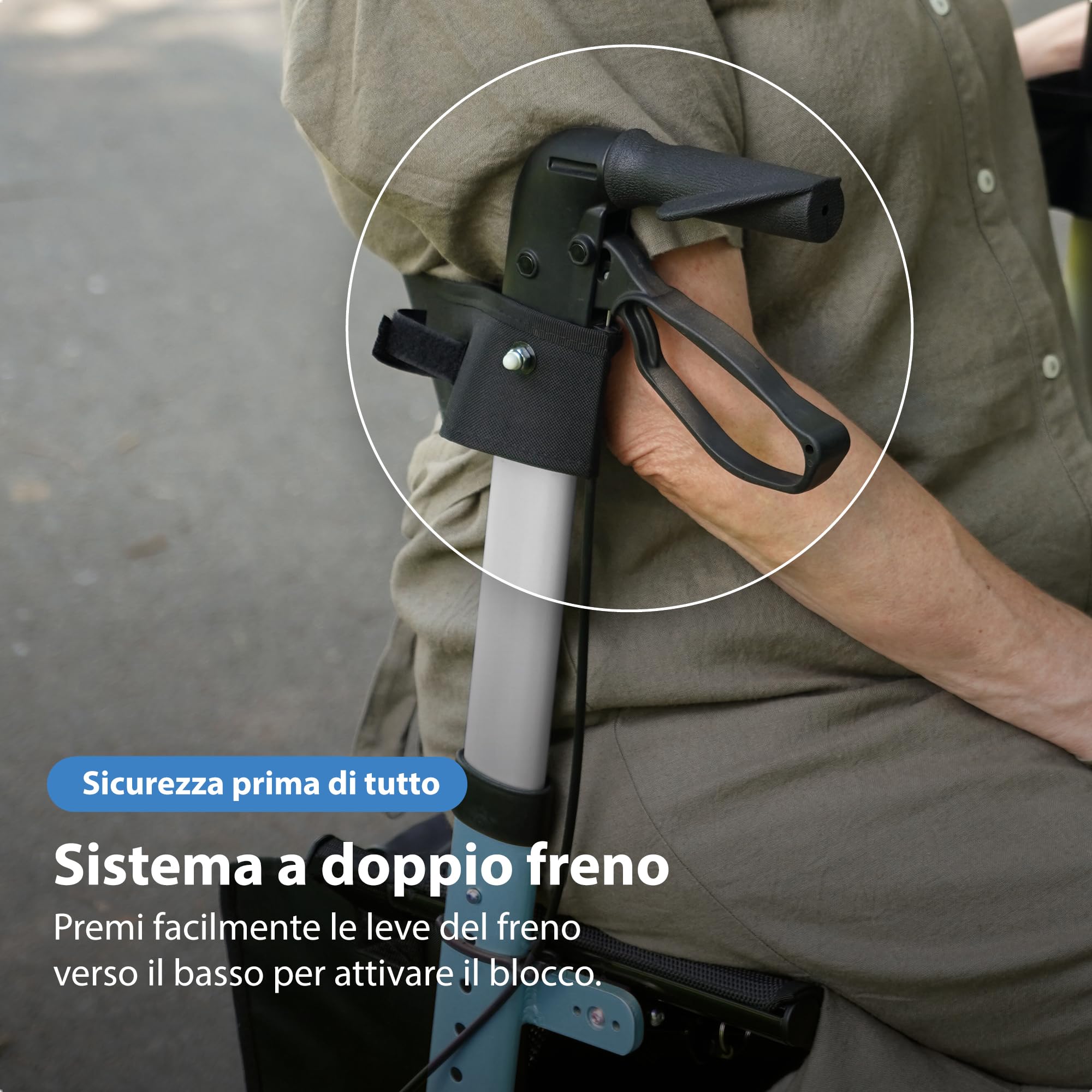 Safe Age Deambulatore con Seduta Ultraleggero - Girello Pieghevole per Anziani per Uso Interno ed Esterno con 4 Ruote, Schienale e Porta Bastone