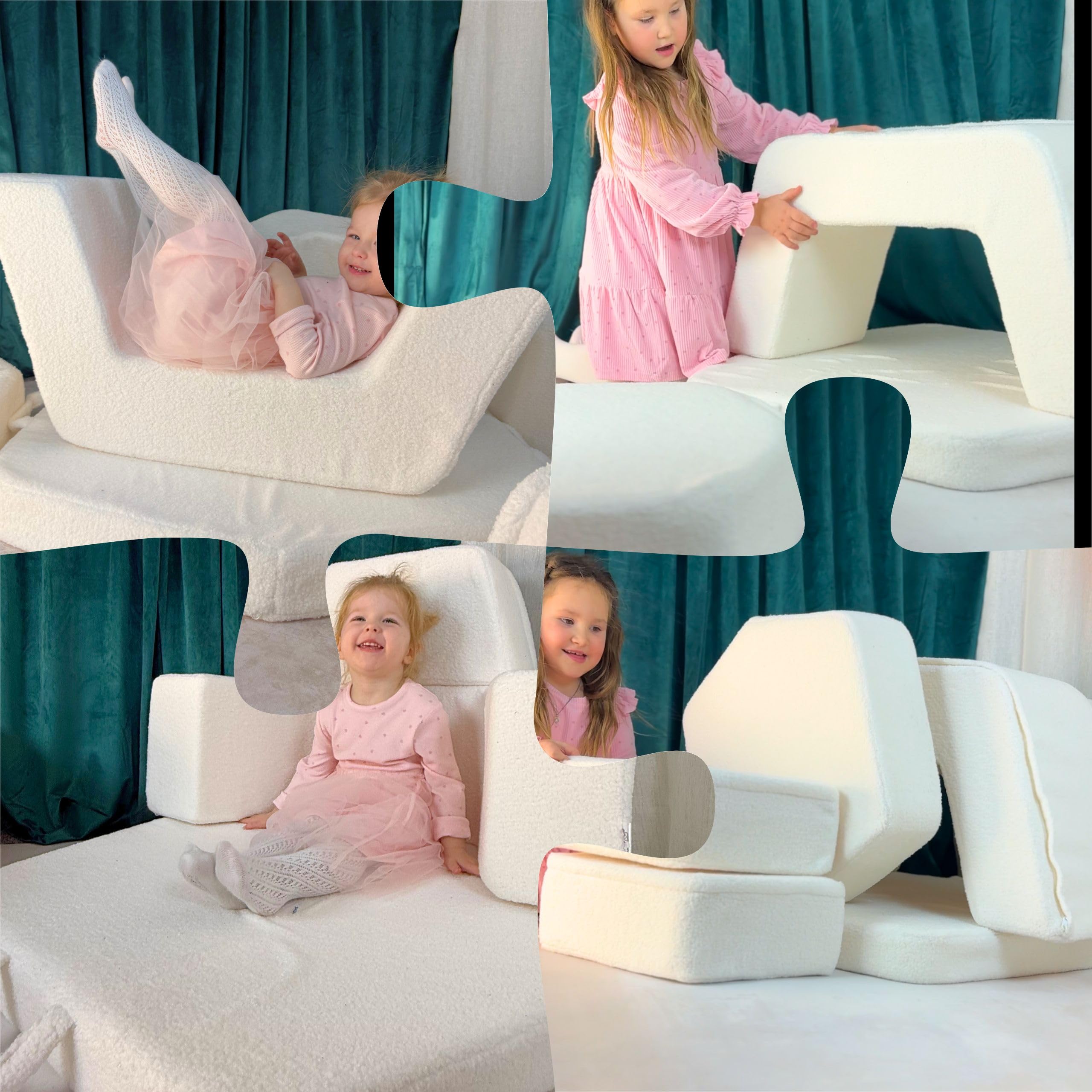 Flumi Sofa modułowa piankowa dla dzieci, zestaw plac zabaw Montessori, klocki XXL (kremowy)