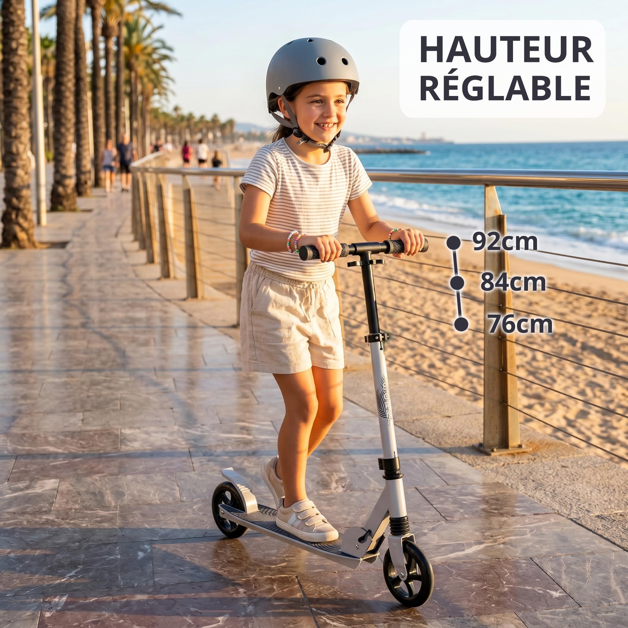 Trottinette pliable pour enfants de 8 ans Rocky de Twinly avec guidon réglable en hauteur, frein arrière à pied et système de pliage rapide, résistante jusqu'à 100 kg