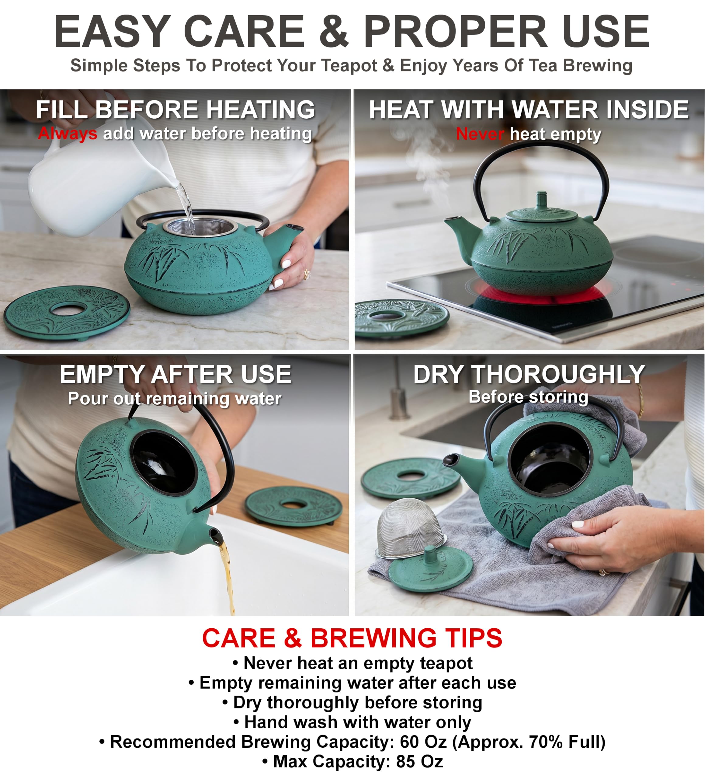 Tetera japonesa XXL de hierro fundido con infusor y salvamanteles a juego, tetera grande de 2500 ml con hojas sueltas de tetsubina con interior esmaltado, juego de humidificador de hierro fundido