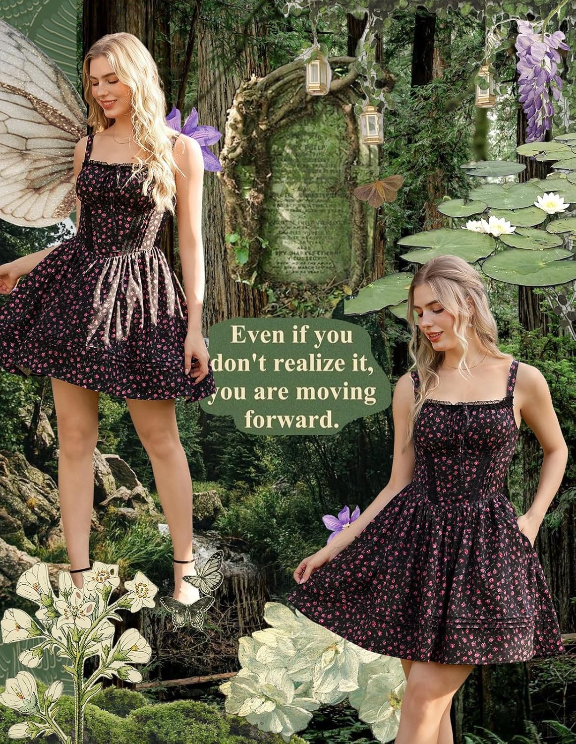 SCARLET DARKNESS Robe d'été pour femme - Mini robe corset à motif floral - Sans manches - Bretelles spaghetti - Robe d'été trapèze