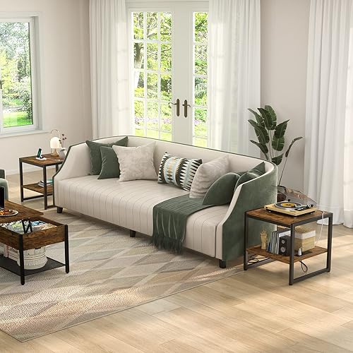 Miniatura 4 de Homieasy Mesa auxiliar con estación de carga, mini soporte para refrigerador de 20 pulgadas con estante abierto de 2 niveles, mesita de noche