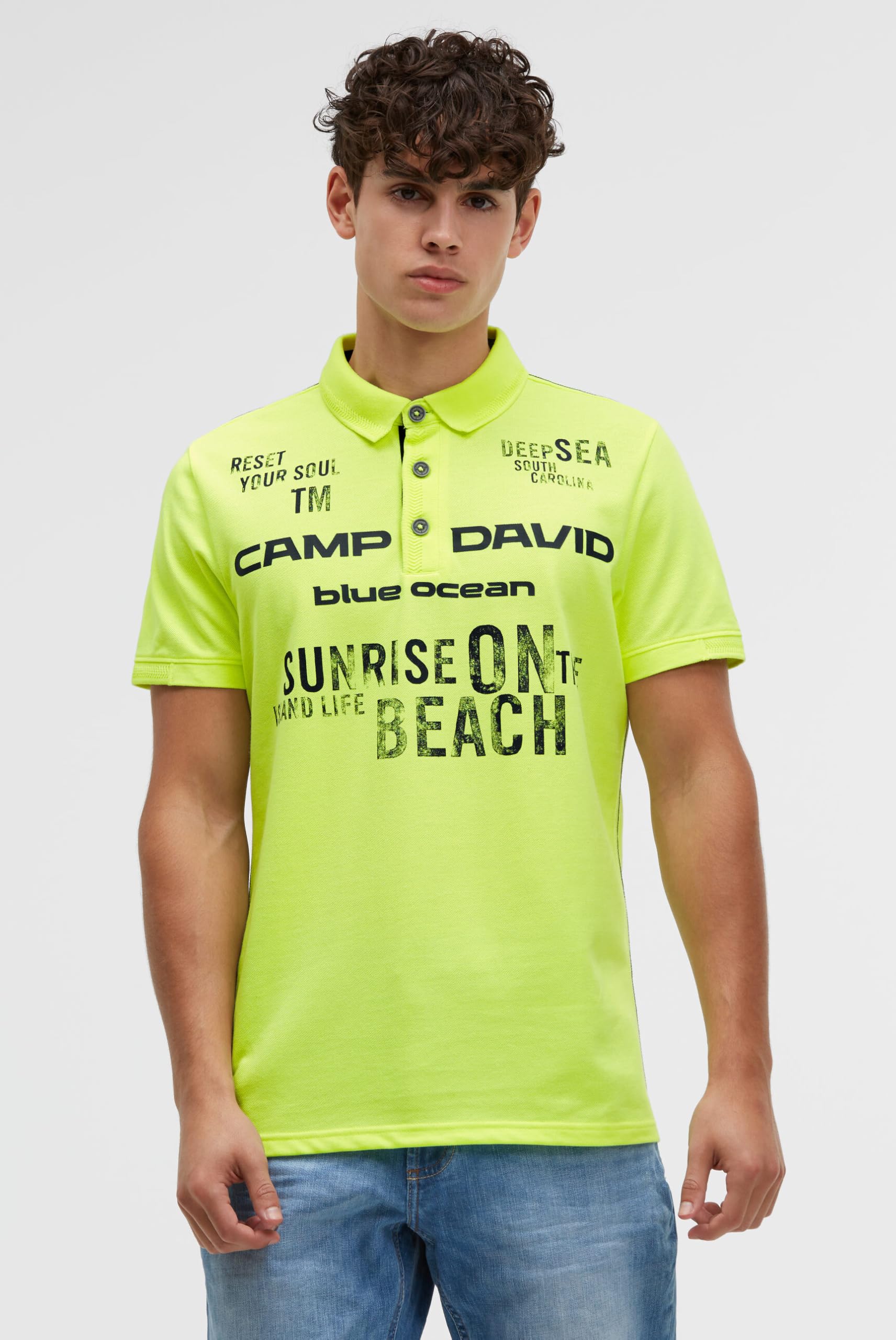 Camp David Herren Pikee-Polo Kurzarm mit Rubber Prints