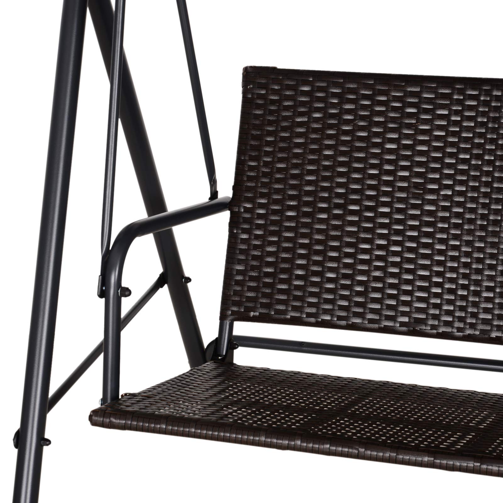 Outsunny Dondolo da Giardino 2 Posti in Rattan con Tettuccio Parasole Regolabile, Dondolo da Esterno con Struttura in Acciaio, Portata 180 kg, 140x110x151 cm, Marrone e Grigio