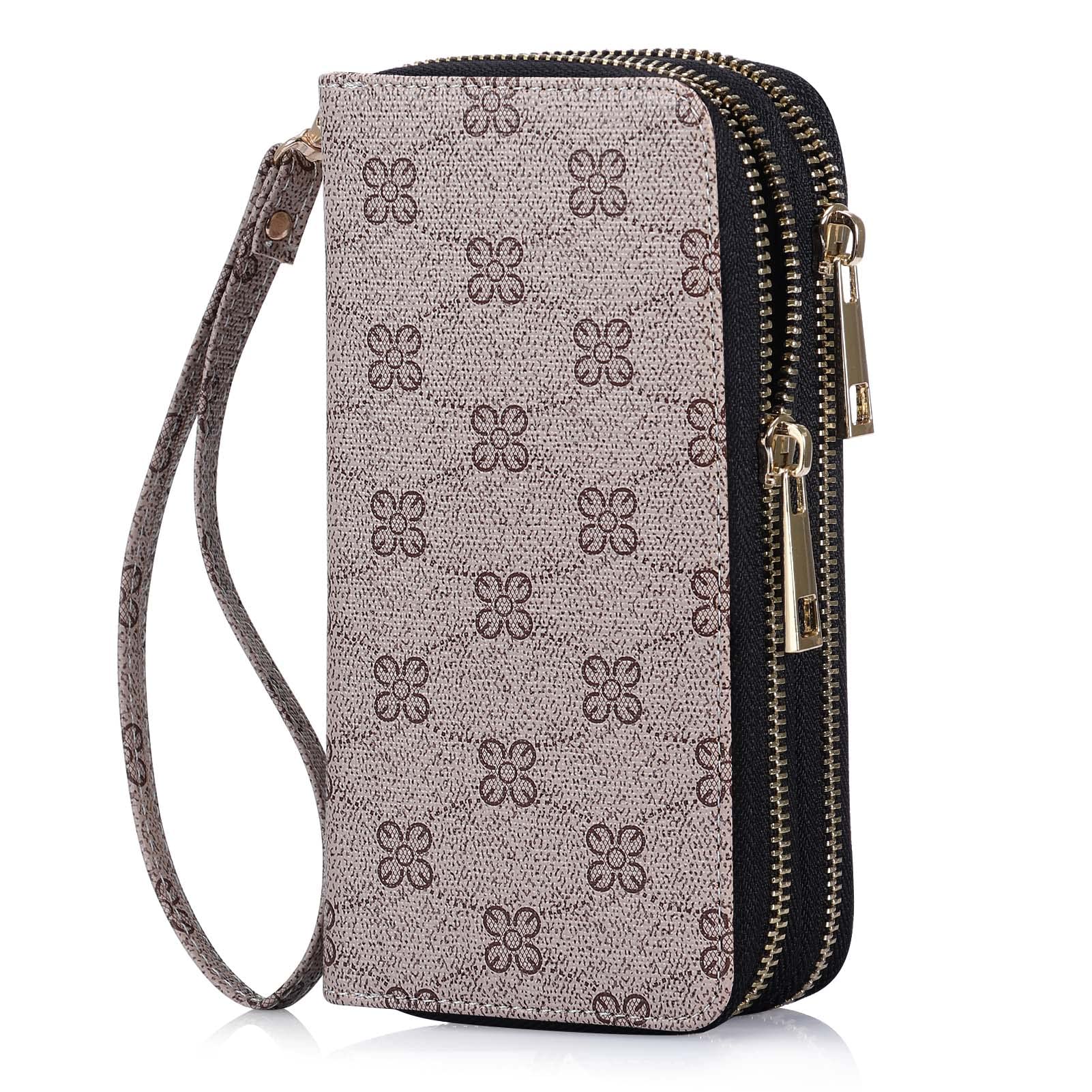 HAWEE Double Zipper Wallet for Woman Clutch Purse with Cell Phone Holder for Smartphone/Card/Coin/Cash