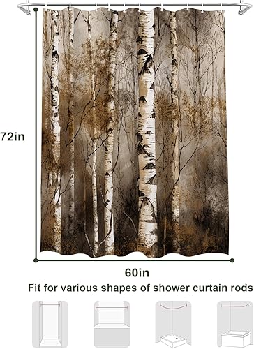 Miniatura 3 de TheBlackSpot Juego de cortinas de ducha de árbol de abedul, cortinas rústicas de baño, juego de decoración de baño, ojales con ganchos, 60 pulgadas