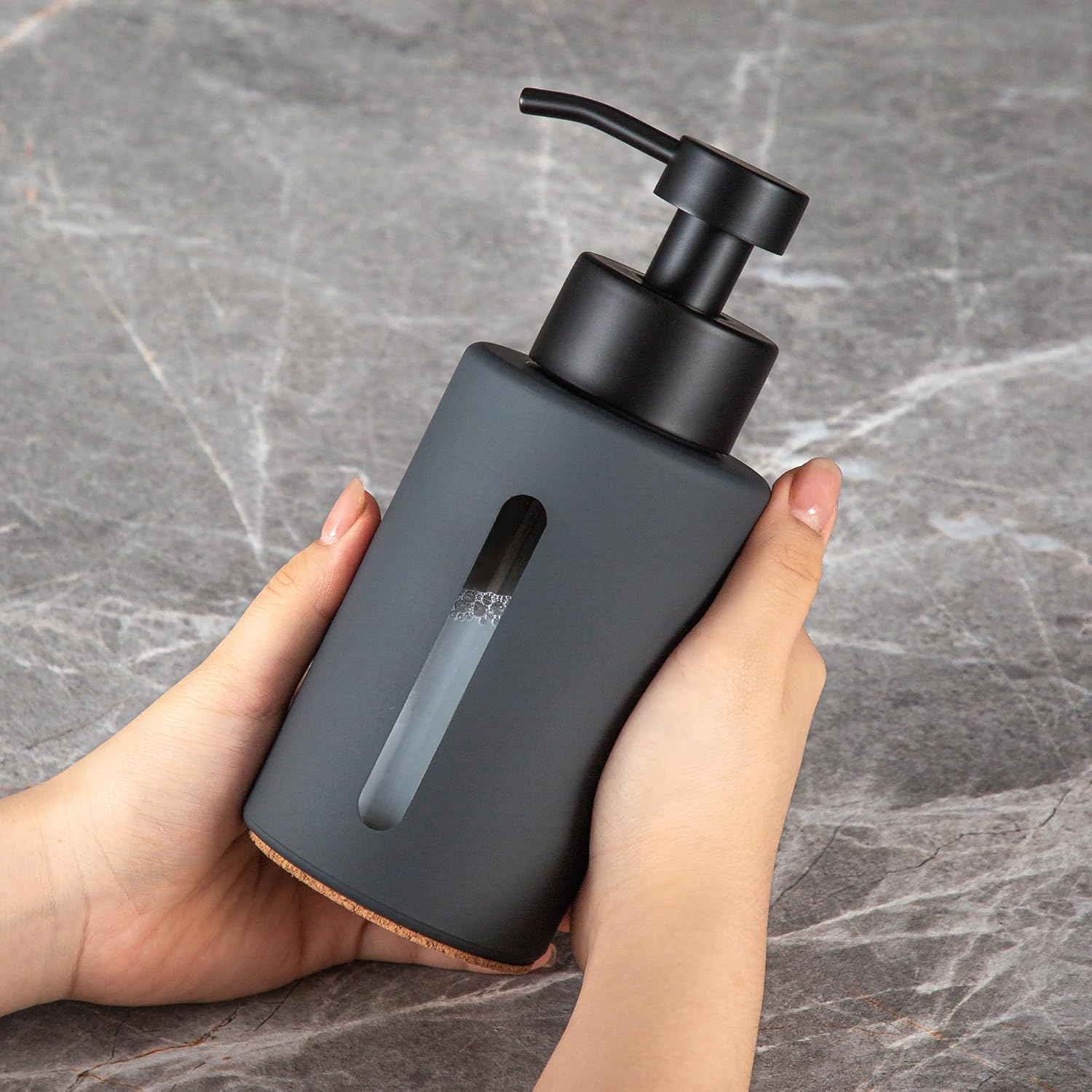 Enra Dish Soap Dispenser with Window,12oz Gary Kitchen Soap Dispenser with Stainless Steel Hand Pump,Glass Liquid Soap Dispenser Modern Lotion Bottle for Bathroom Kitchen(Dark Gray/Liquid Type) - Image 6