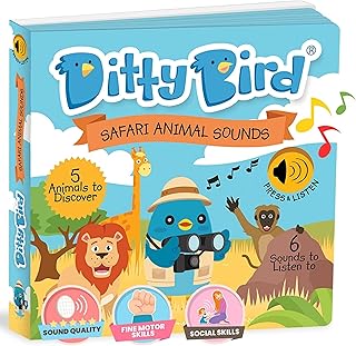 DITTY BIRD Wild Animals Sound Book for Babies | Animal Sound Book for Toddlers 1-3 | Interactive Baby Learning Toy | Books with Sounds