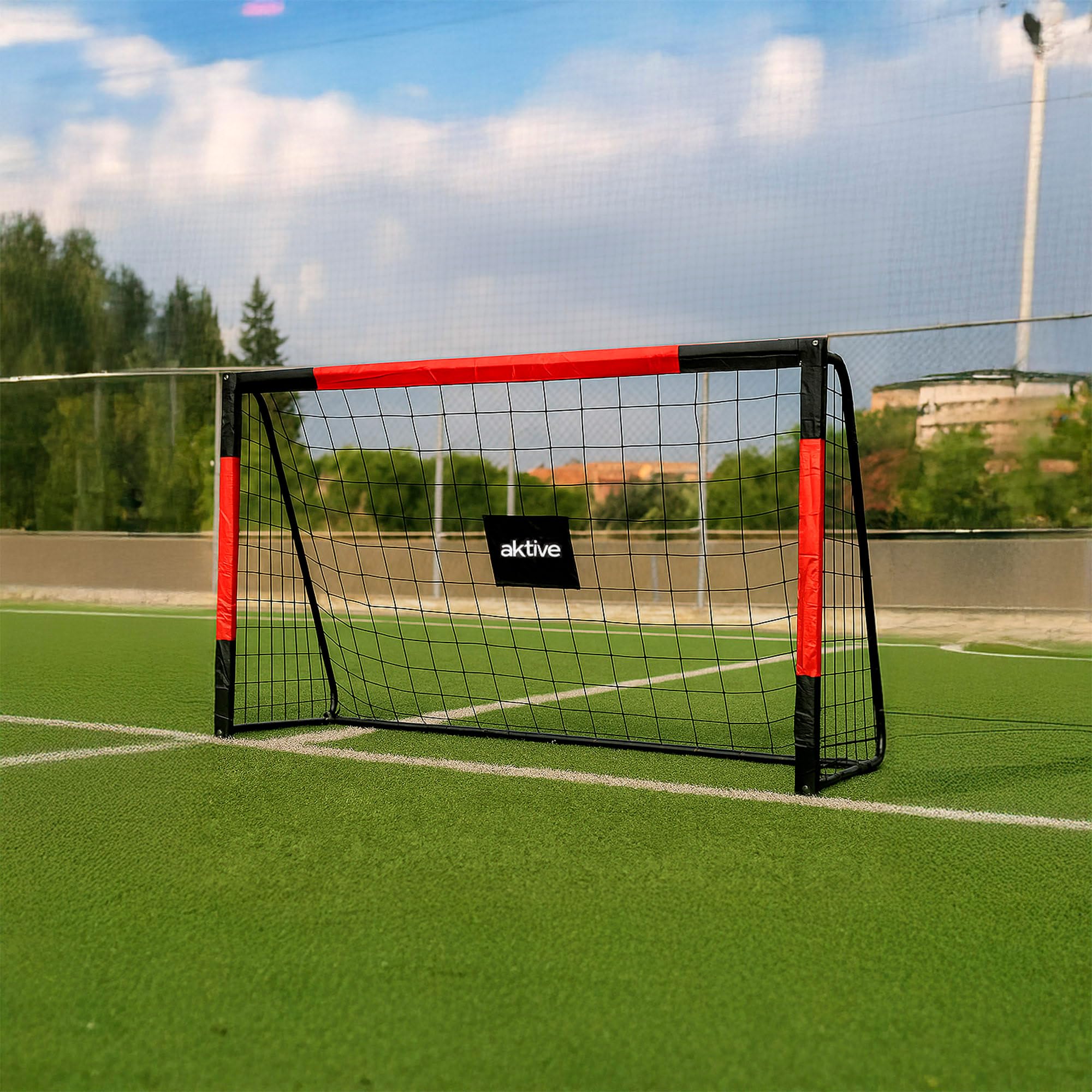 AKTIVE But de Football en Acier, Structure démontable, Montage Facile, 180x120x60 cm, avec Filet en Polyester, Comprend 5 piquets de Fixation, Solide et léger, pour l'entraînement (54303)