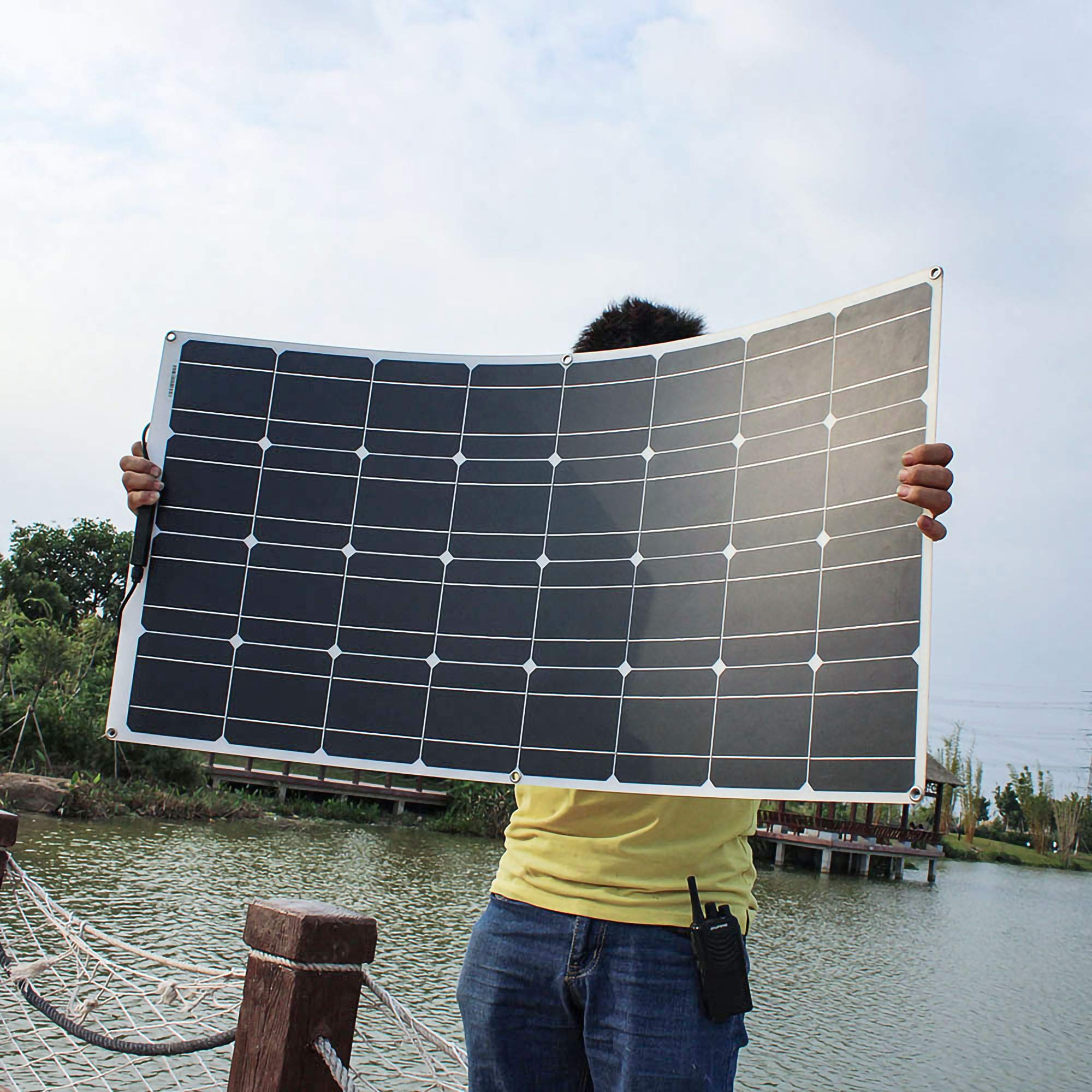 Elastyczny Monokrystaliczny Panel Słoneczny 100W 12V z regulatorem ładowania słonecznego 10A i kablem solarnym 3 m, do przyczepy kempingowej, poza siecią, do ładowania akumulatora RV