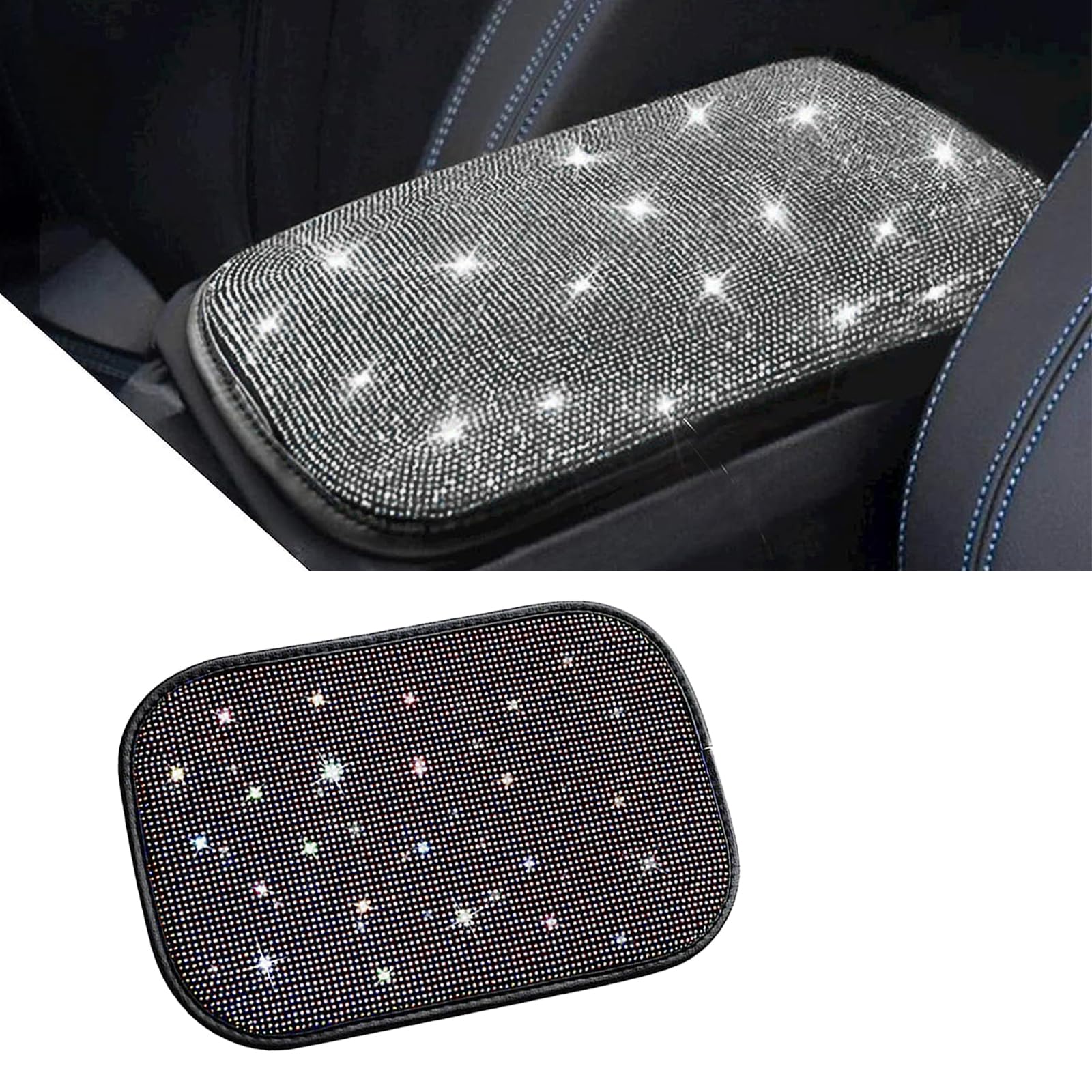 ZKFAR Pack-1 Bling Car Armrest Cover, 8.66" x 11.81" Cute Charming Auto Center Console Protective Cover, Luster Crystal Rhinestone Car Arm Rest
