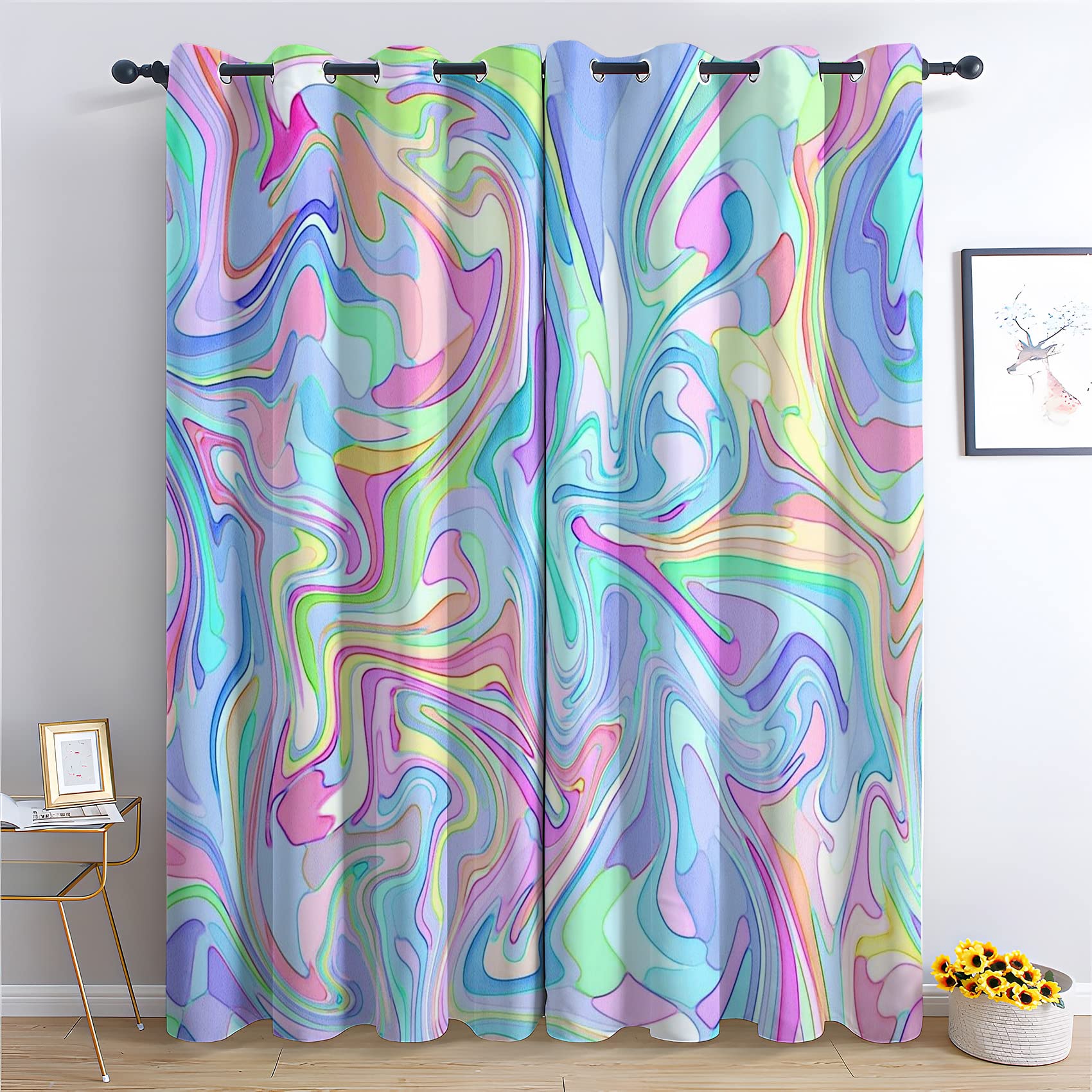 Amazon｜カラフルな抽象サイケデリックカーテン 寝室 リビングルーム用