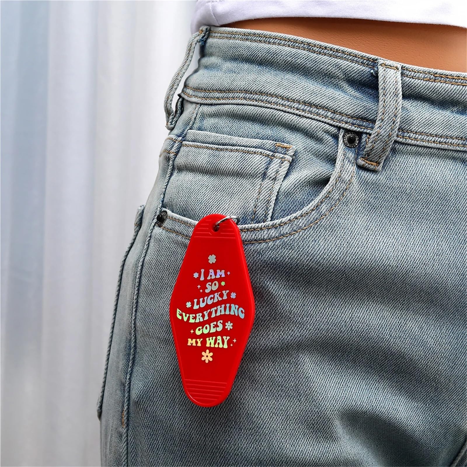 Hotel-Schlüsselanhänger, 10 Stück, Kunststoff, personalisierte Designs, schillernder Motel-Schlüsselanhänger for Selbermachen(Red)