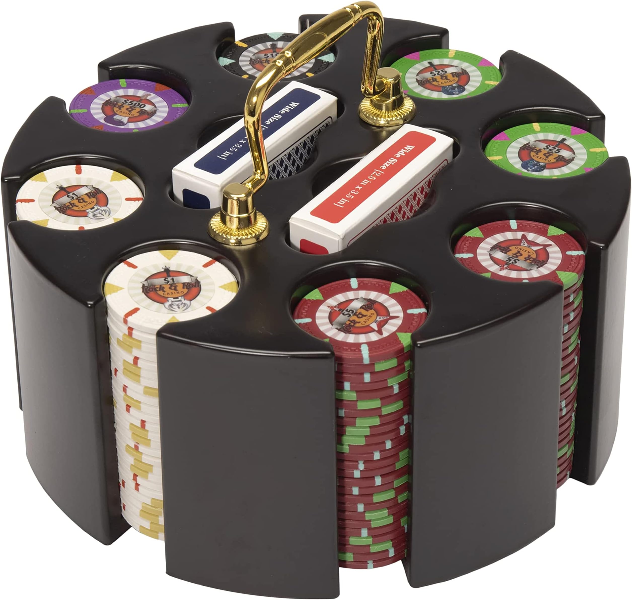 Claysmith Gaming 200-Count 'Rock & Roll' Poker Chip Set in Wooden Carousel, 13.5gm