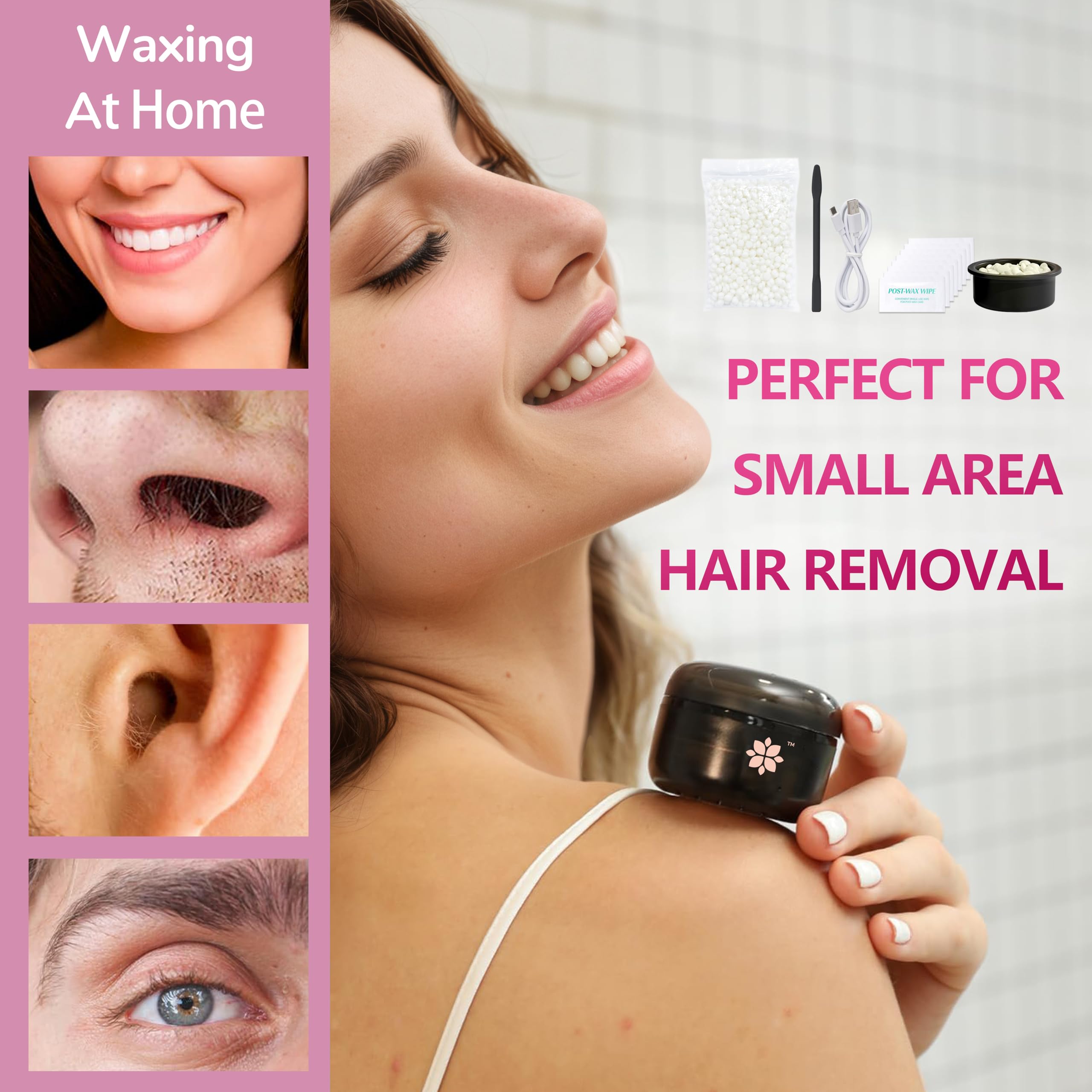 MINI - Kit calentador de cera dura termofusible para depilación con cera de 50 g, axilas, bikini brasileño, cuerpo facial, axilas, rápida eficiencia, depilación de salón en casa, regalo para mujeres y
